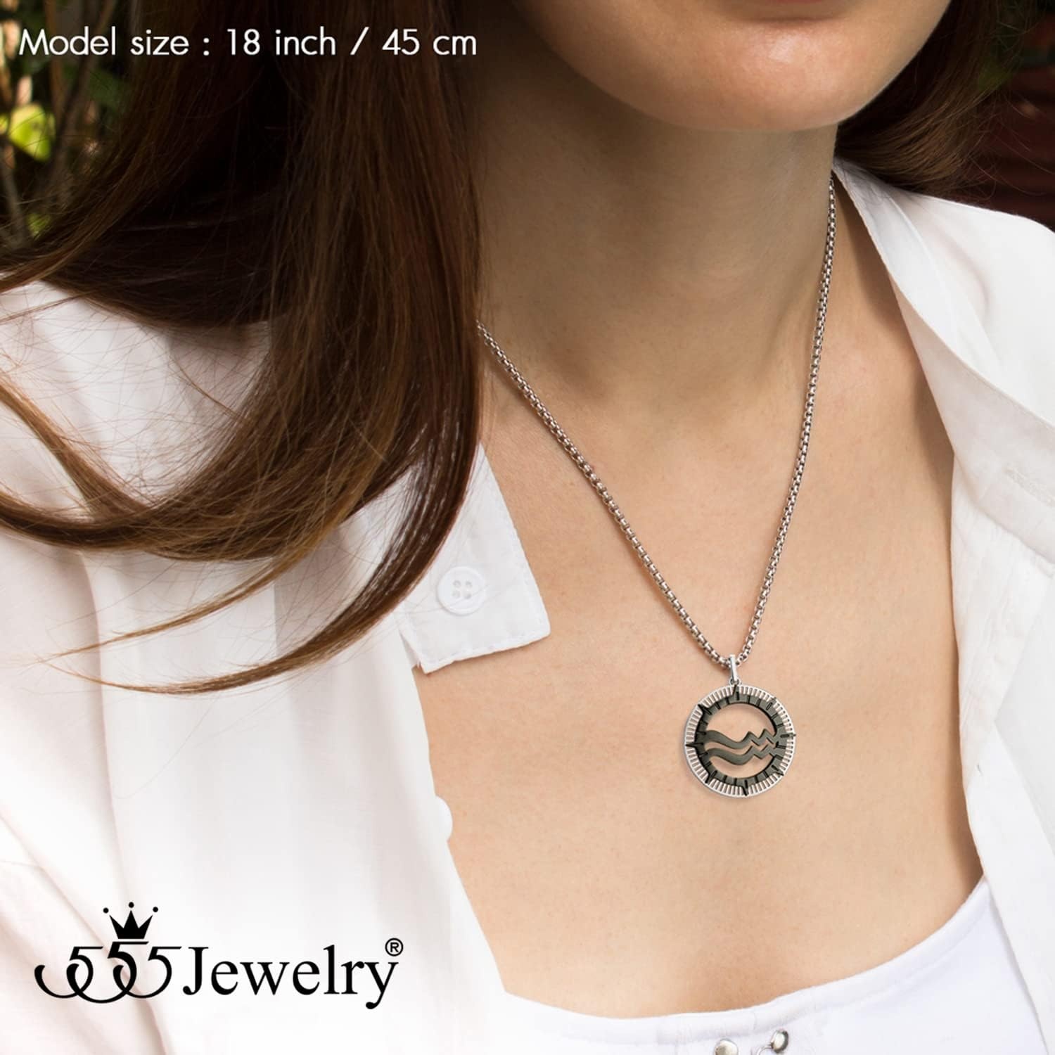image:image555Jewelry Stainless Steel Horoscope Zodiac Sign Necklace Pendant for Men amp Women Aquarius SilverBlack