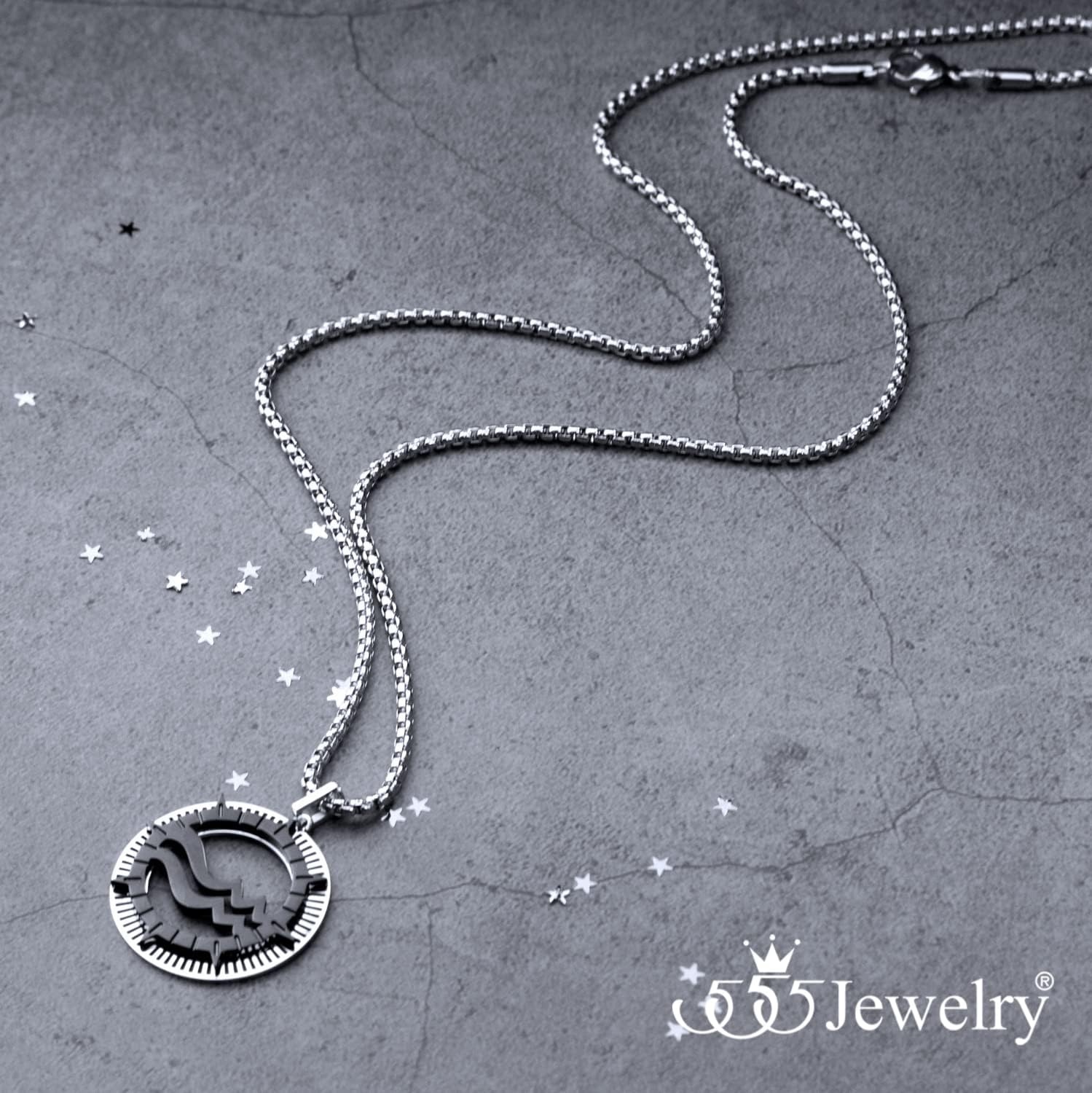 image:image555Jewelry Stainless Steel Horoscope Zodiac Sign Necklace Pendant for Men amp Women Aquarius SilverBlack