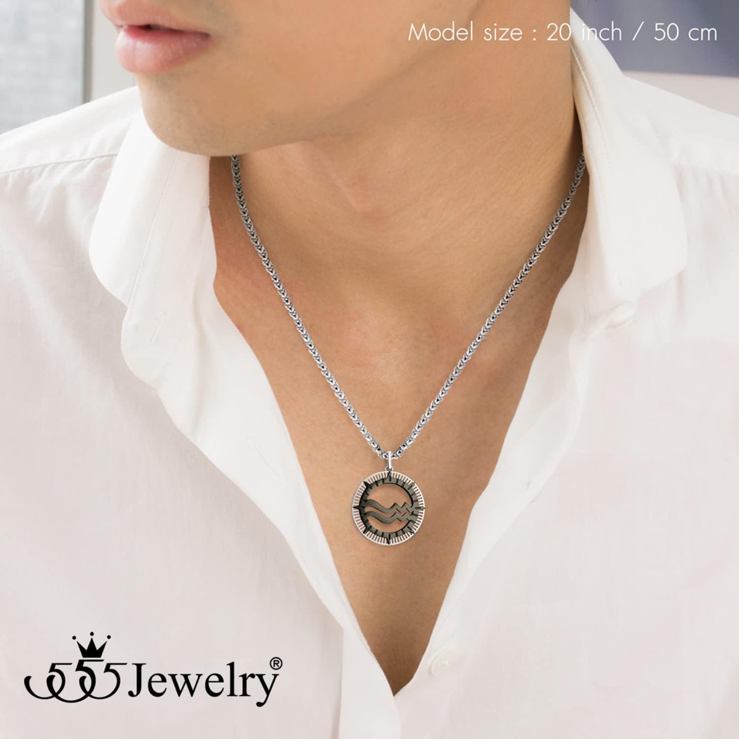 image:image555Jewelry Stainless Steel Horoscope Zodiac Sign Necklace Pendant for Men amp Women Aquarius SilverBlack