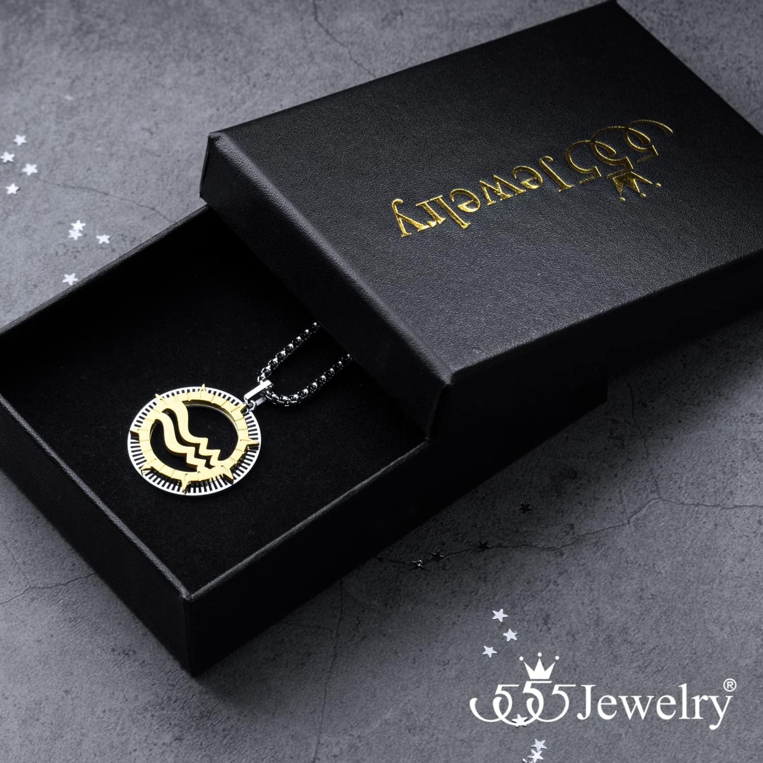 image:image555Jewelry Stainless Steel Horoscope Zodiac Sign Necklace Pendant for Men amp Women Aquarius SilverGold