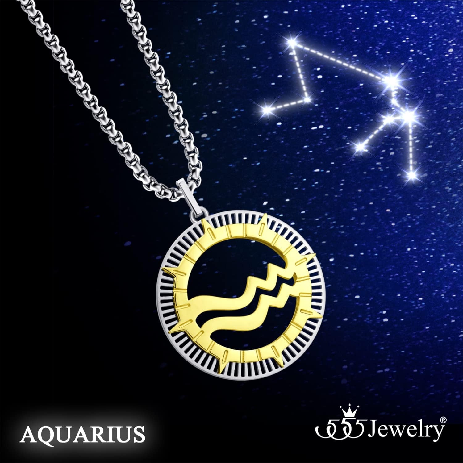 image:image555Jewelry Stainless Steel Horoscope Zodiac Sign Necklace Pendant for Men amp Women Aquarius SilverGold