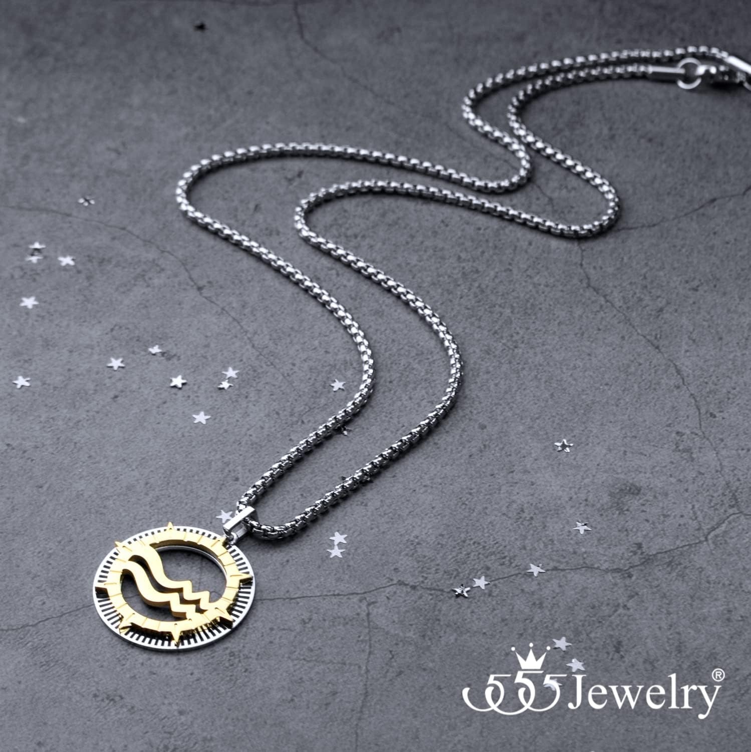image:image555Jewelry Stainless Steel Horoscope Zodiac Sign Necklace Pendant for Men amp Women Aquarius SilverGold