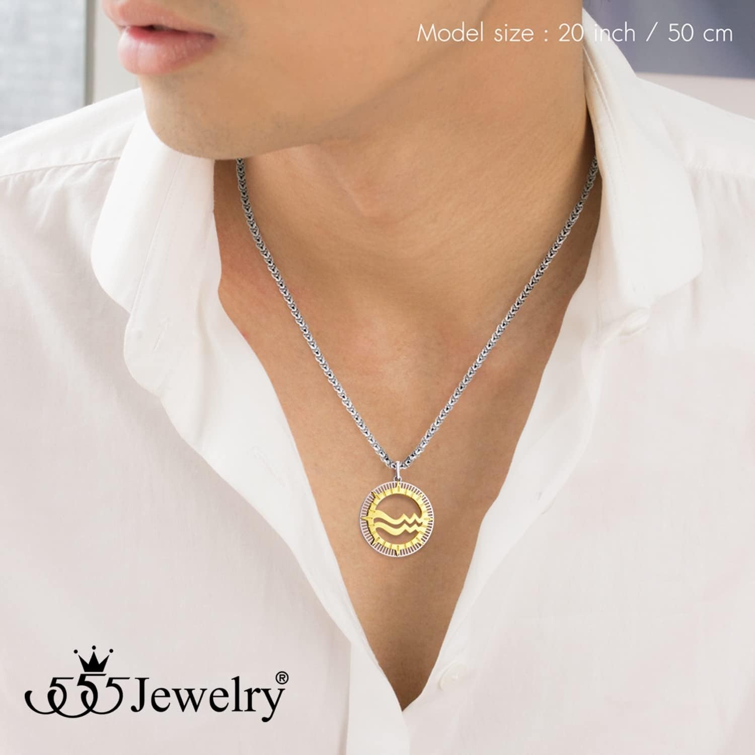 image:image555Jewelry Stainless Steel Horoscope Zodiac Sign Necklace Pendant for Men amp Women Aquarius SilverGold