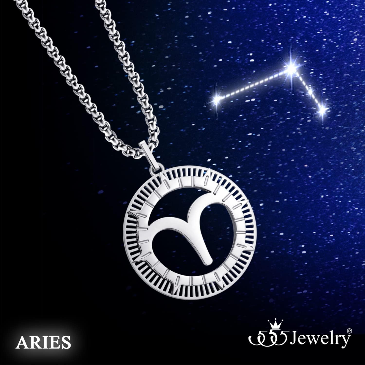 image:image555Jewelry Stainless Steel Horoscope Zodiac Sign Necklace Pendant for Men amp Women Aries Silver