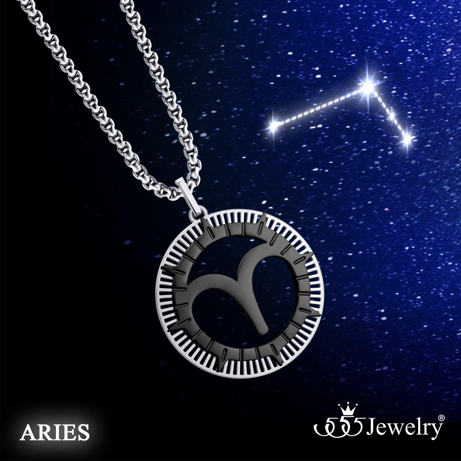 image:image555Jewelry Stainless Steel Horoscope Zodiac Sign Necklace Pendant for Men amp Women Aries SilverBlack