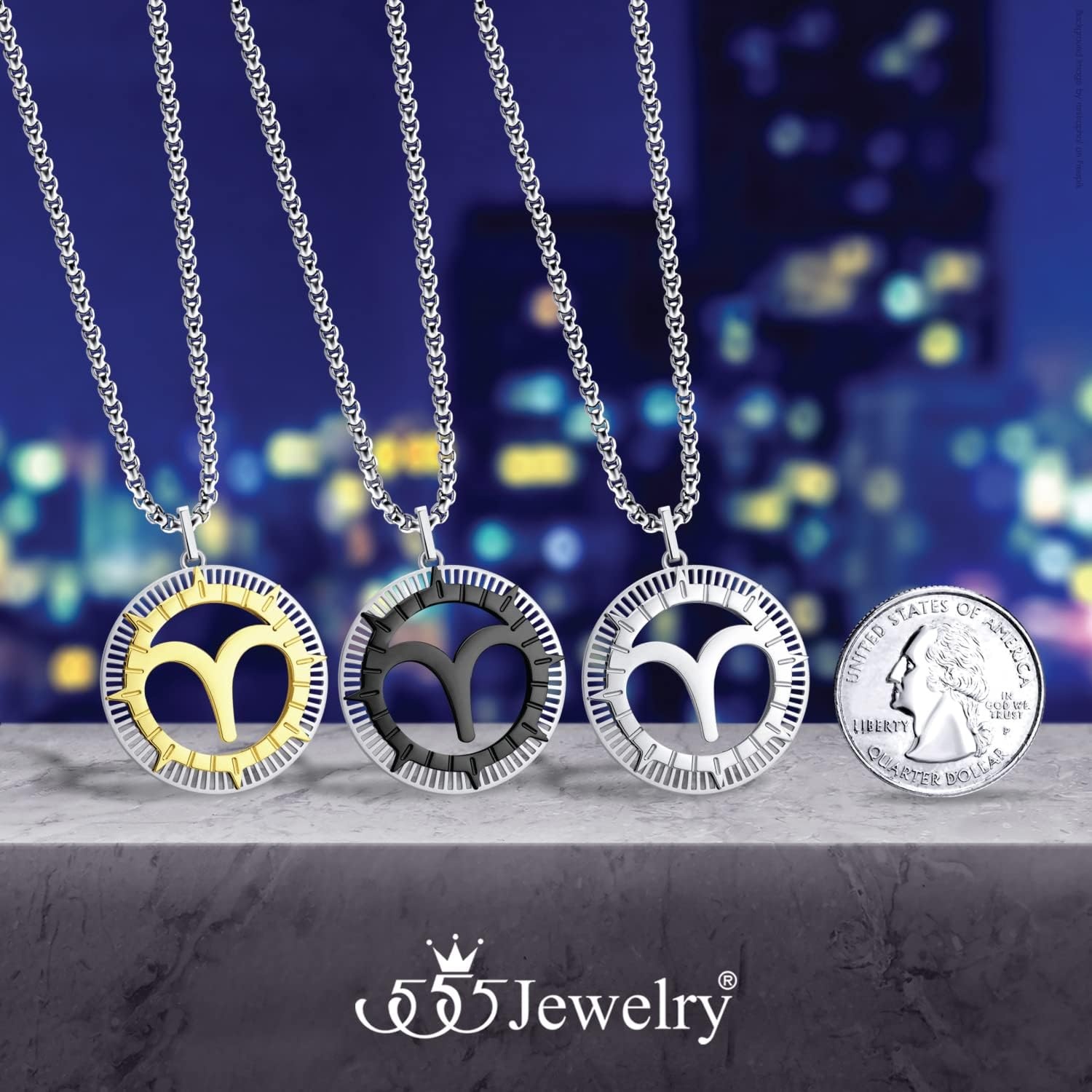 image:image555Jewelry Stainless Steel Horoscope Zodiac Sign Necklace Pendant for Men amp Women Aries SilverBlack