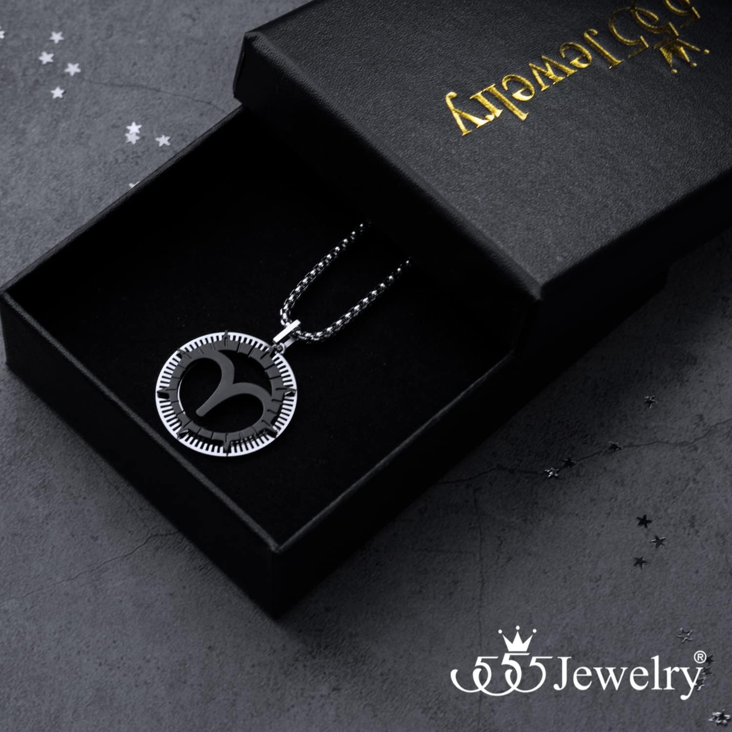 image:image555Jewelry Stainless Steel Horoscope Zodiac Sign Necklace Pendant for Men amp Women Aries SilverBlack