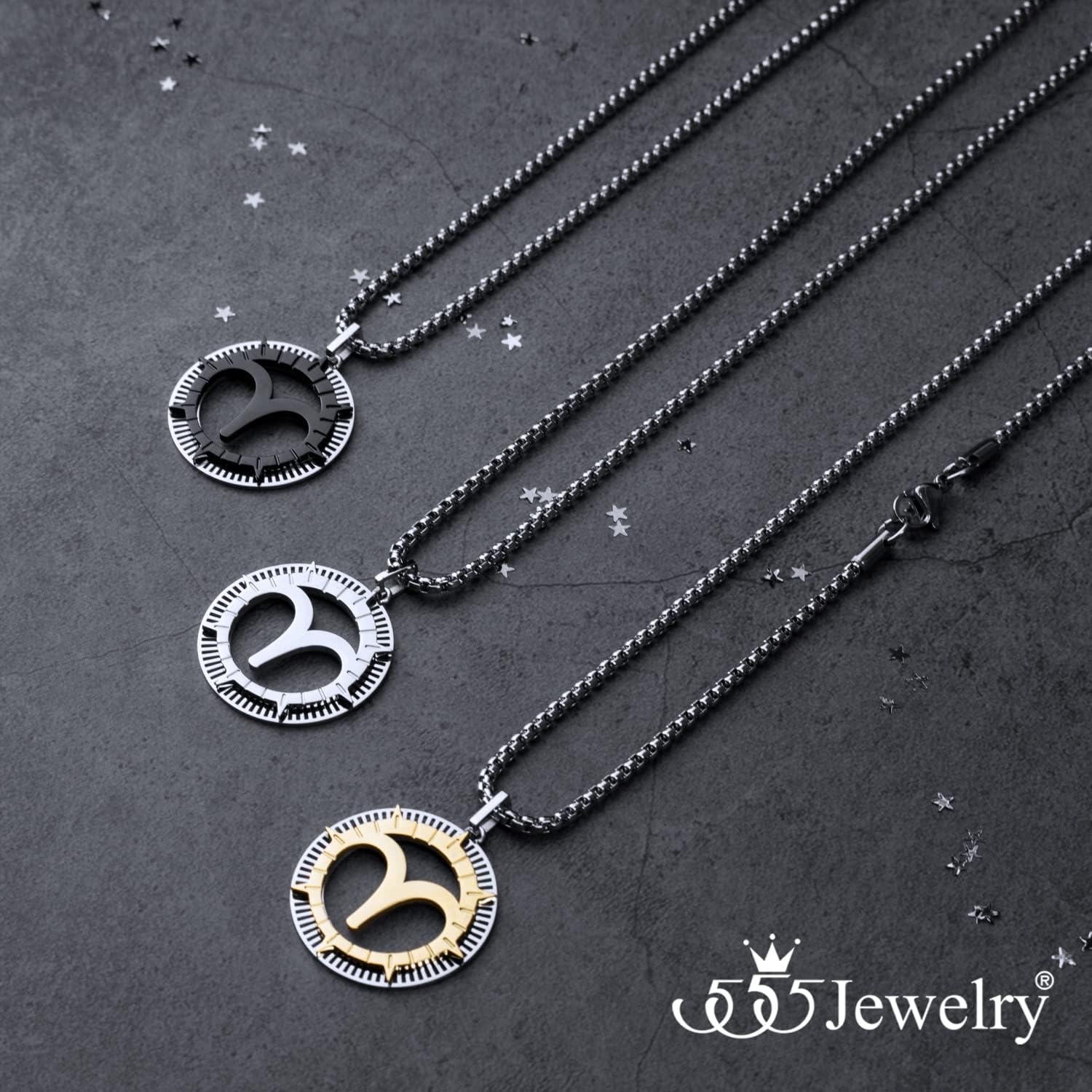 image:image555Jewelry Stainless Steel Horoscope Zodiac Sign Necklace Pendant for Men amp Women Aries SilverBlack