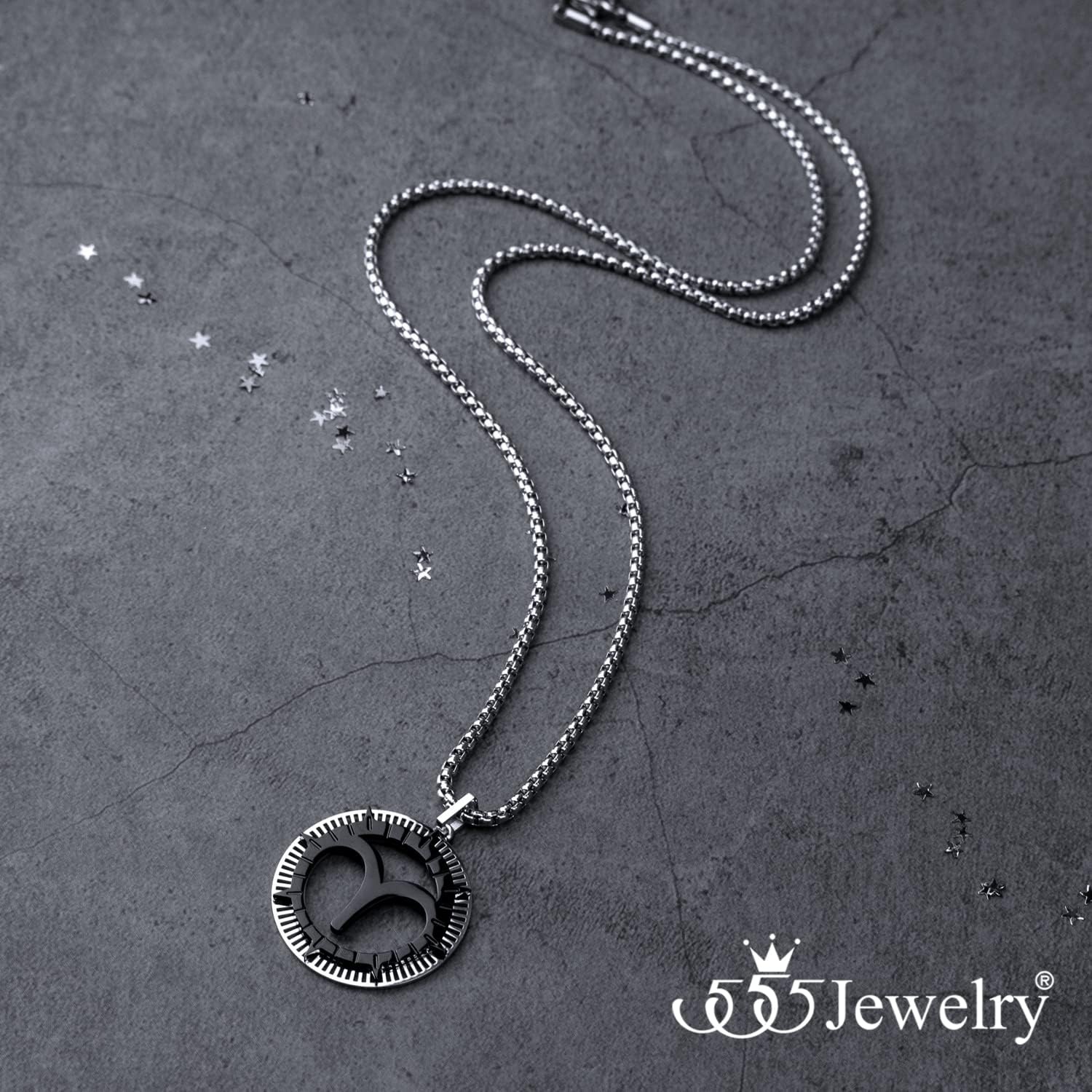 image:image555Jewelry Stainless Steel Horoscope Zodiac Sign Necklace Pendant for Men amp Women Aries SilverBlack