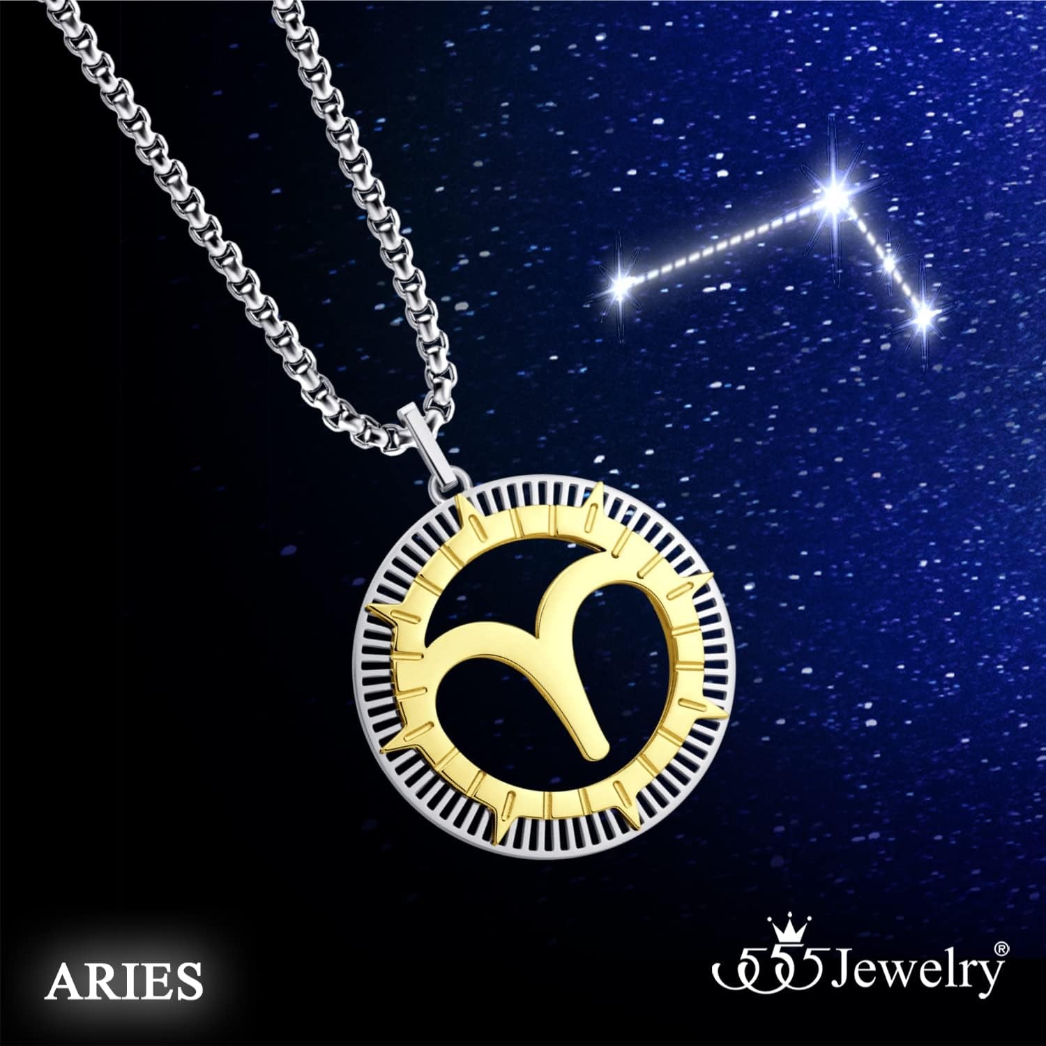 image:image555Jewelry Stainless Steel Horoscope Zodiac Sign Necklace Pendant for Men amp Women Aries SilverGold