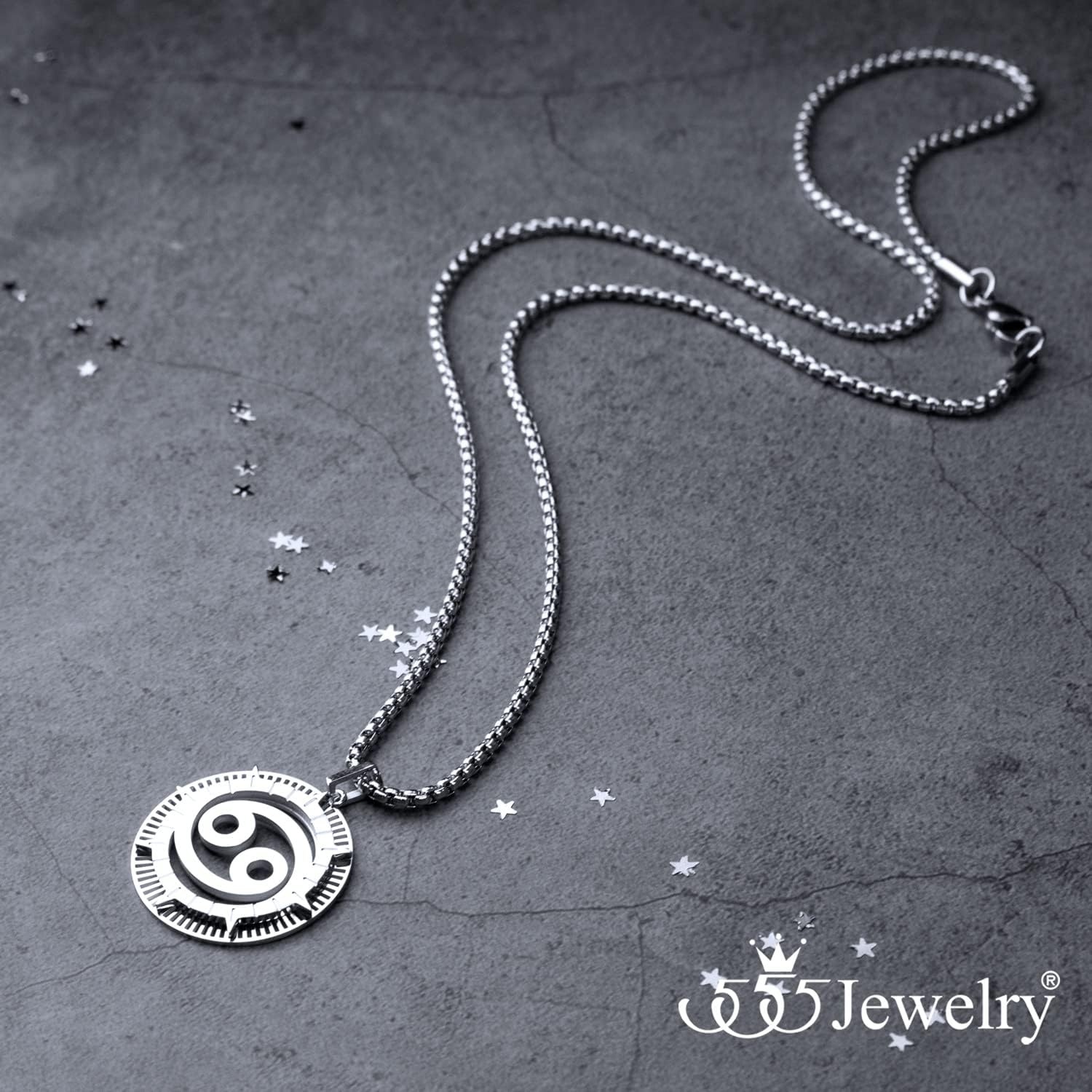 image:image555Jewelry Stainless Steel Horoscope Zodiac Sign Necklace Pendant for Men amp Women Cancer Silver