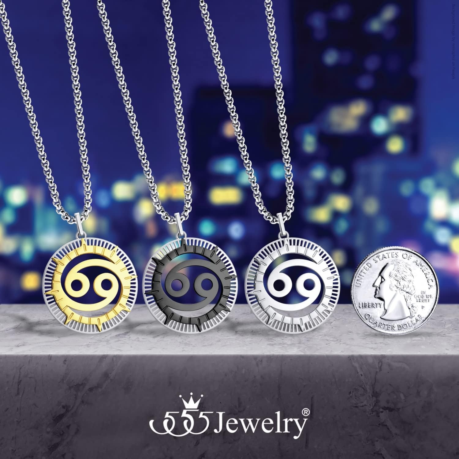 image:image555Jewelry Stainless Steel Horoscope Zodiac Sign Necklace Pendant for Men amp Women Cancer Silver