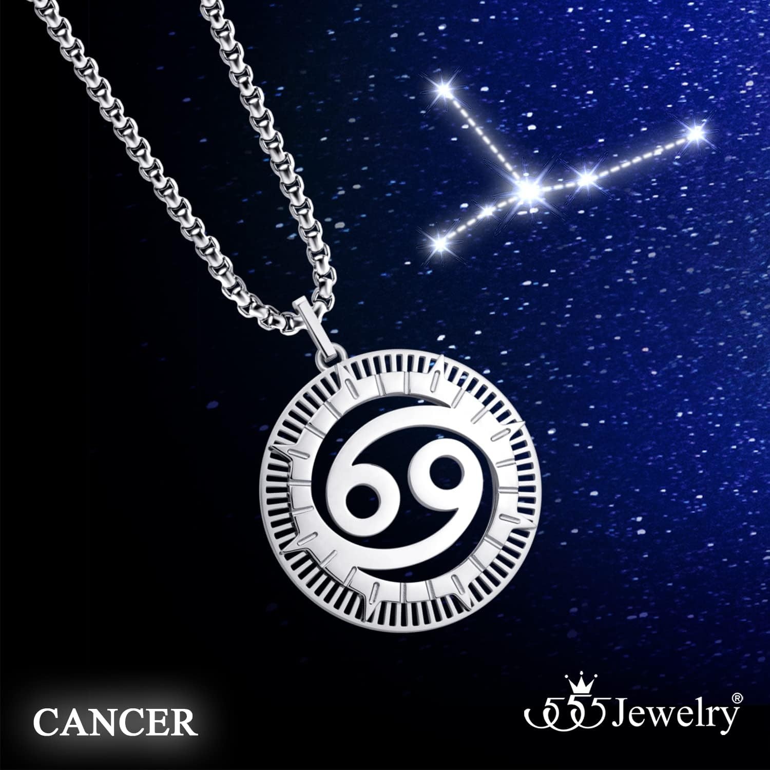 image:image555Jewelry Stainless Steel Horoscope Zodiac Sign Necklace Pendant for Men amp Women Cancer Silver