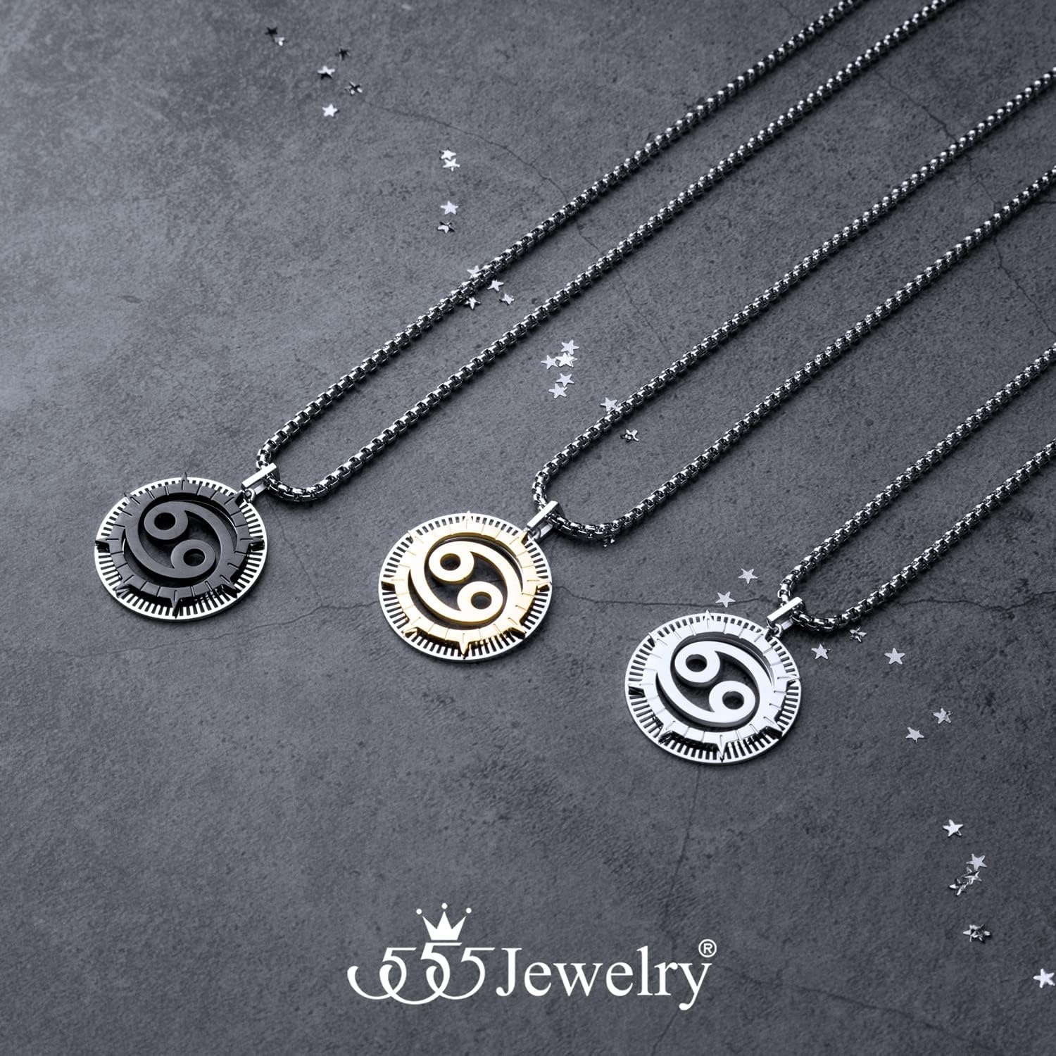 image:image555Jewelry Stainless Steel Horoscope Zodiac Sign Necklace Pendant for Men amp Women Cancer SilverBlack