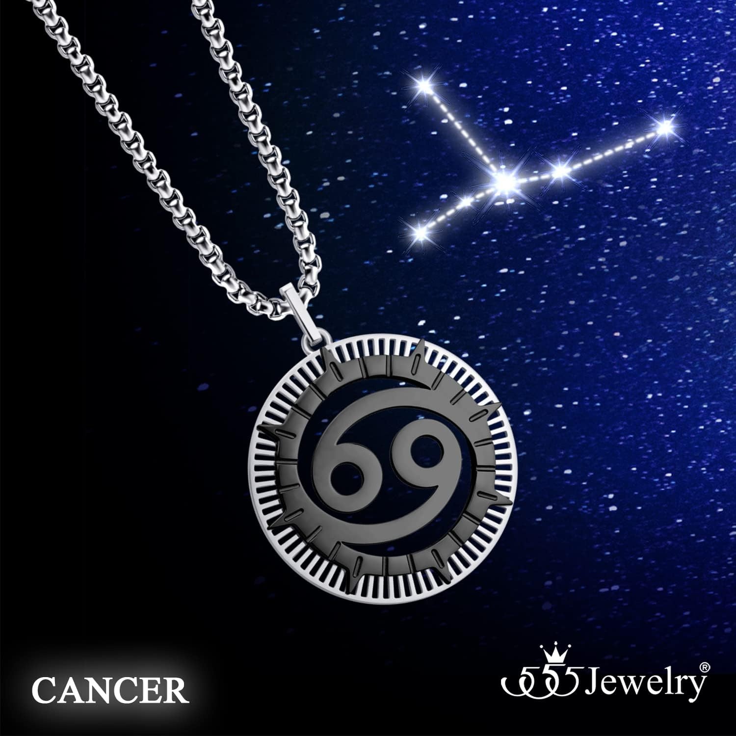 image:image555Jewelry Stainless Steel Horoscope Zodiac Sign Necklace Pendant for Men amp Women Cancer SilverBlack
