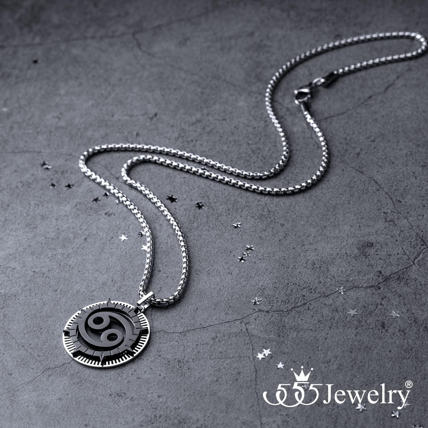 image:image555Jewelry Stainless Steel Horoscope Zodiac Sign Necklace Pendant for Men amp Women Cancer SilverBlack