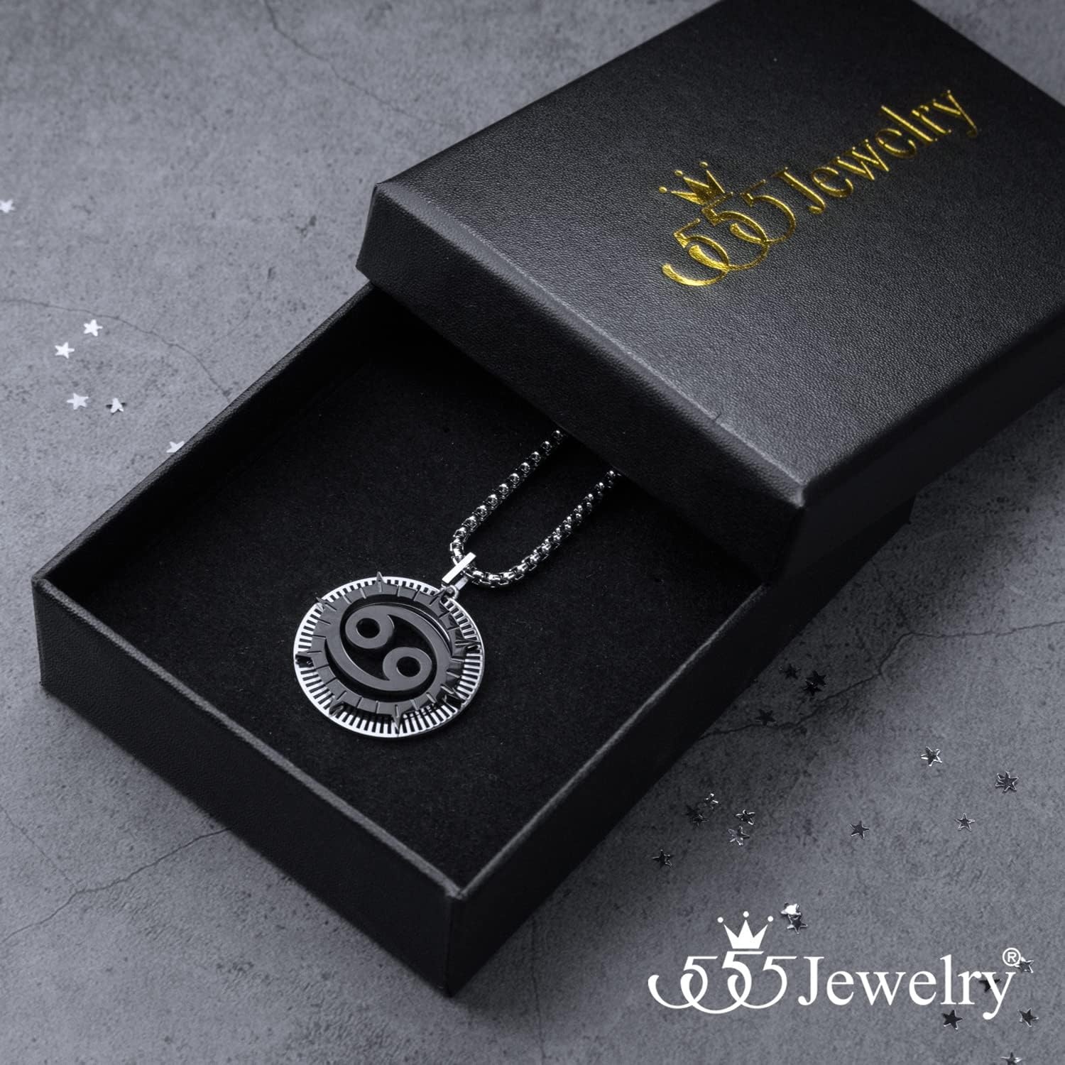 image:image555Jewelry Stainless Steel Horoscope Zodiac Sign Necklace Pendant for Men amp Women Cancer SilverBlack