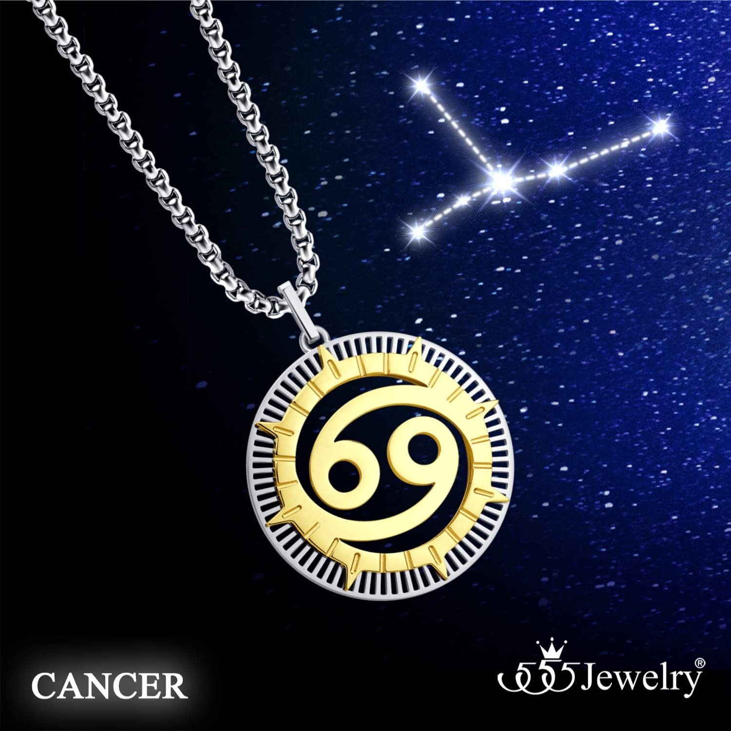 image:image555Jewelry Stainless Steel Horoscope Zodiac Sign Necklace Pendant for Men amp Women Cancer SilverGold