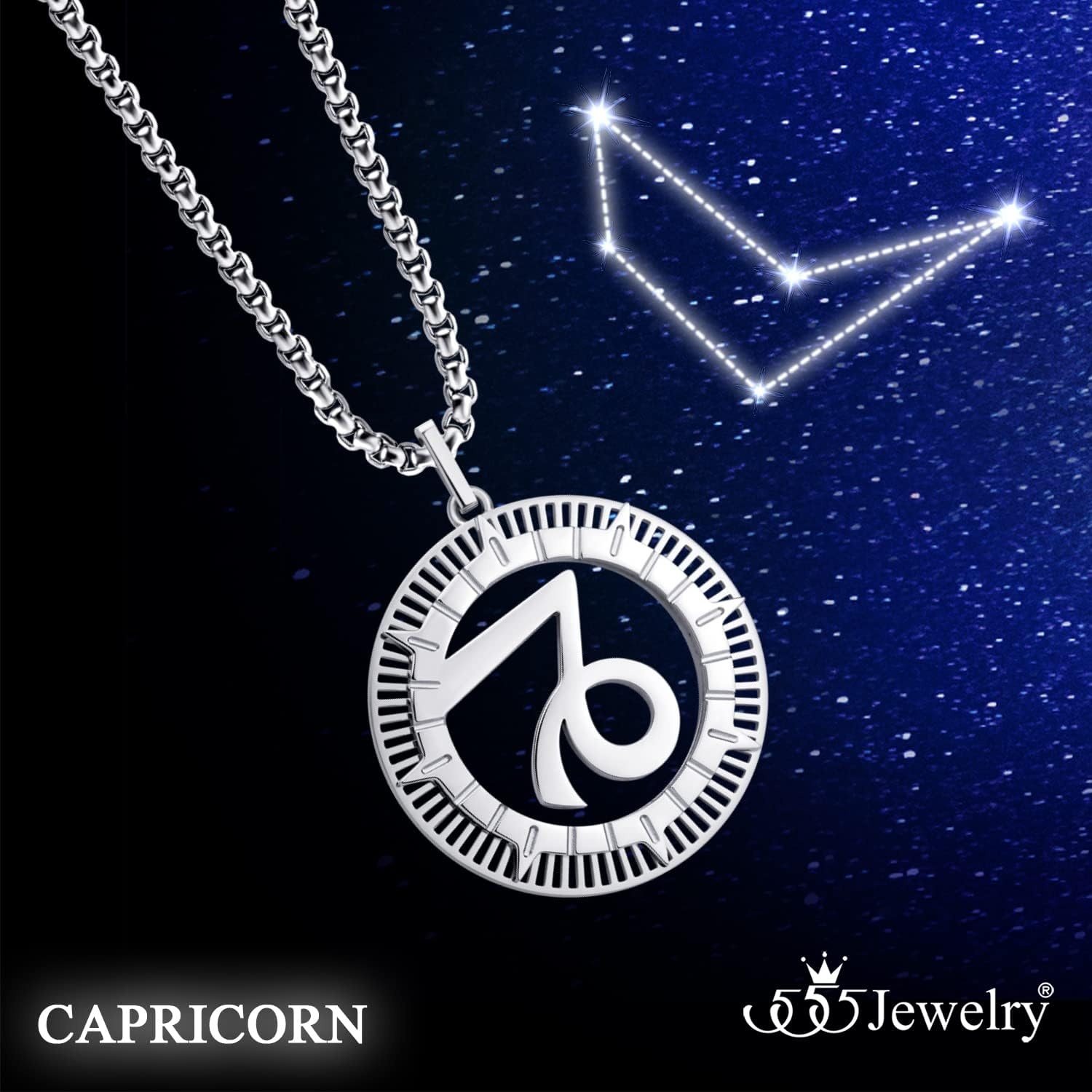 image:image555Jewelry Stainless Steel Horoscope Zodiac Sign Necklace Pendant for Men amp Women Capricorn Silver
