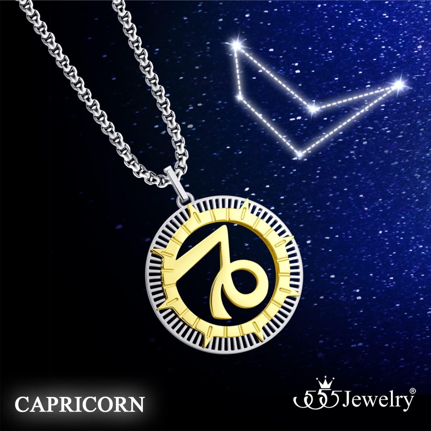 image:image555Jewelry Stainless Steel Horoscope Zodiac Sign Necklace Pendant for Men amp Women Capricorn SilverGold