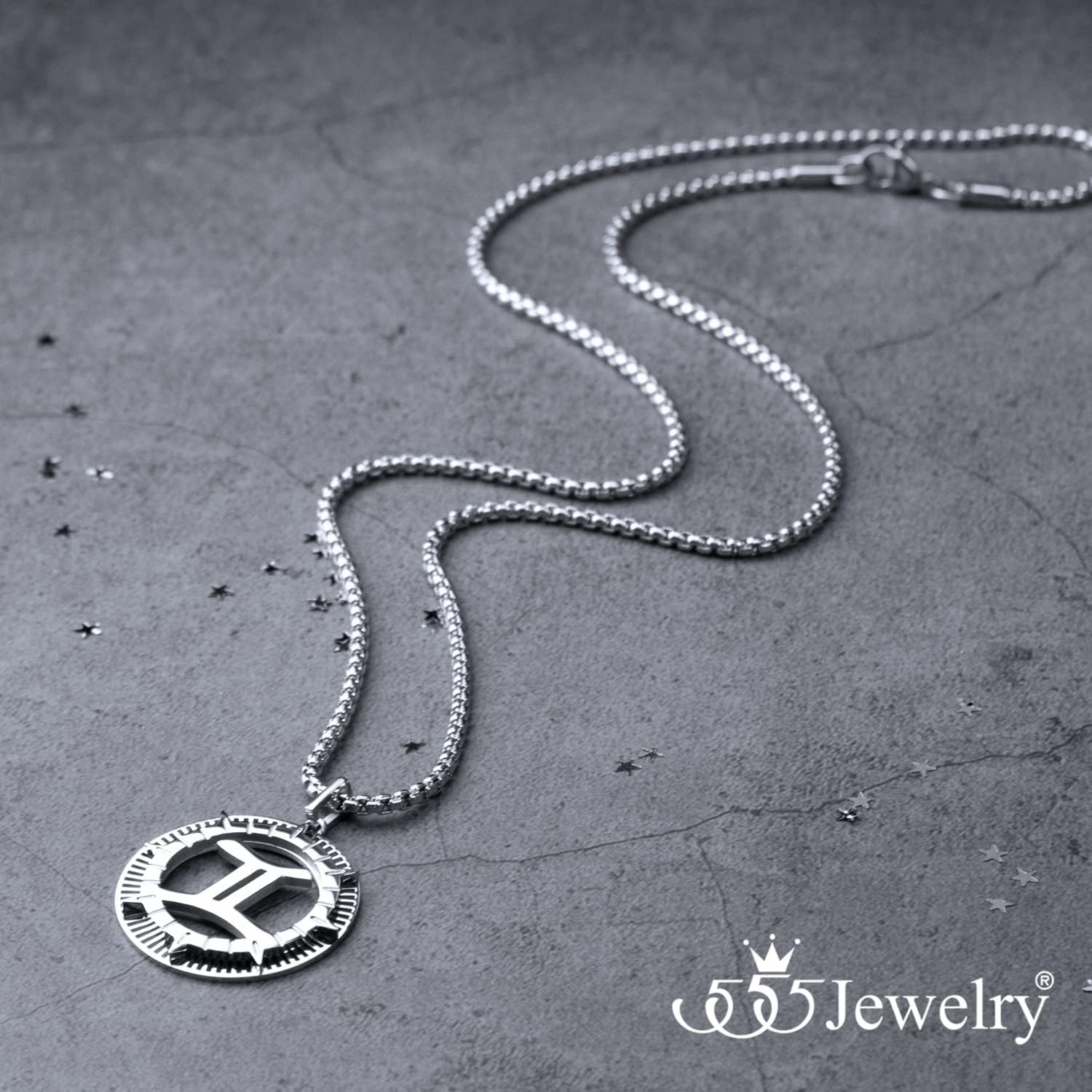 image:image555Jewelry Stainless Steel Horoscope Zodiac Sign Necklace Pendant for Men amp Women Gemini Silver