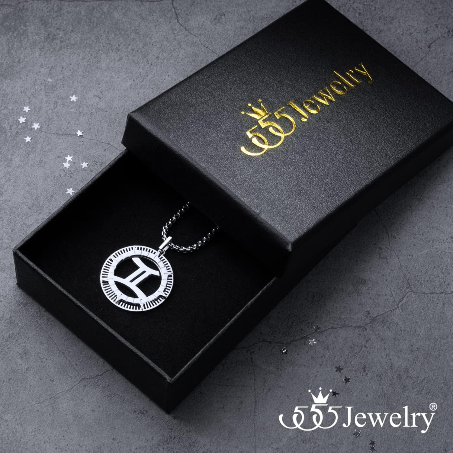 image:image555Jewelry Stainless Steel Horoscope Zodiac Sign Necklace Pendant for Men amp Women Gemini Silver
