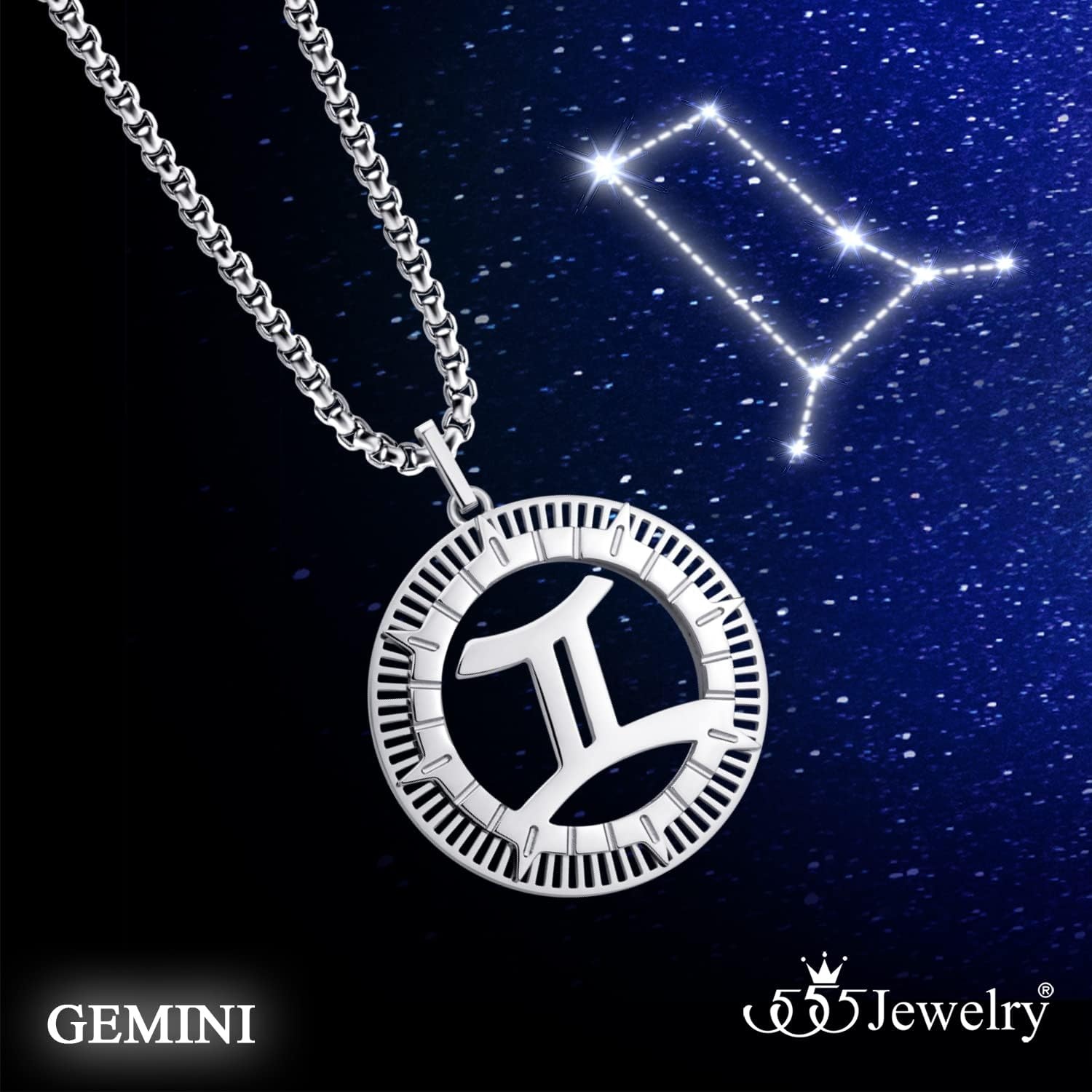 image:image555Jewelry Stainless Steel Horoscope Zodiac Sign Necklace Pendant for Men amp Women Gemini Silver