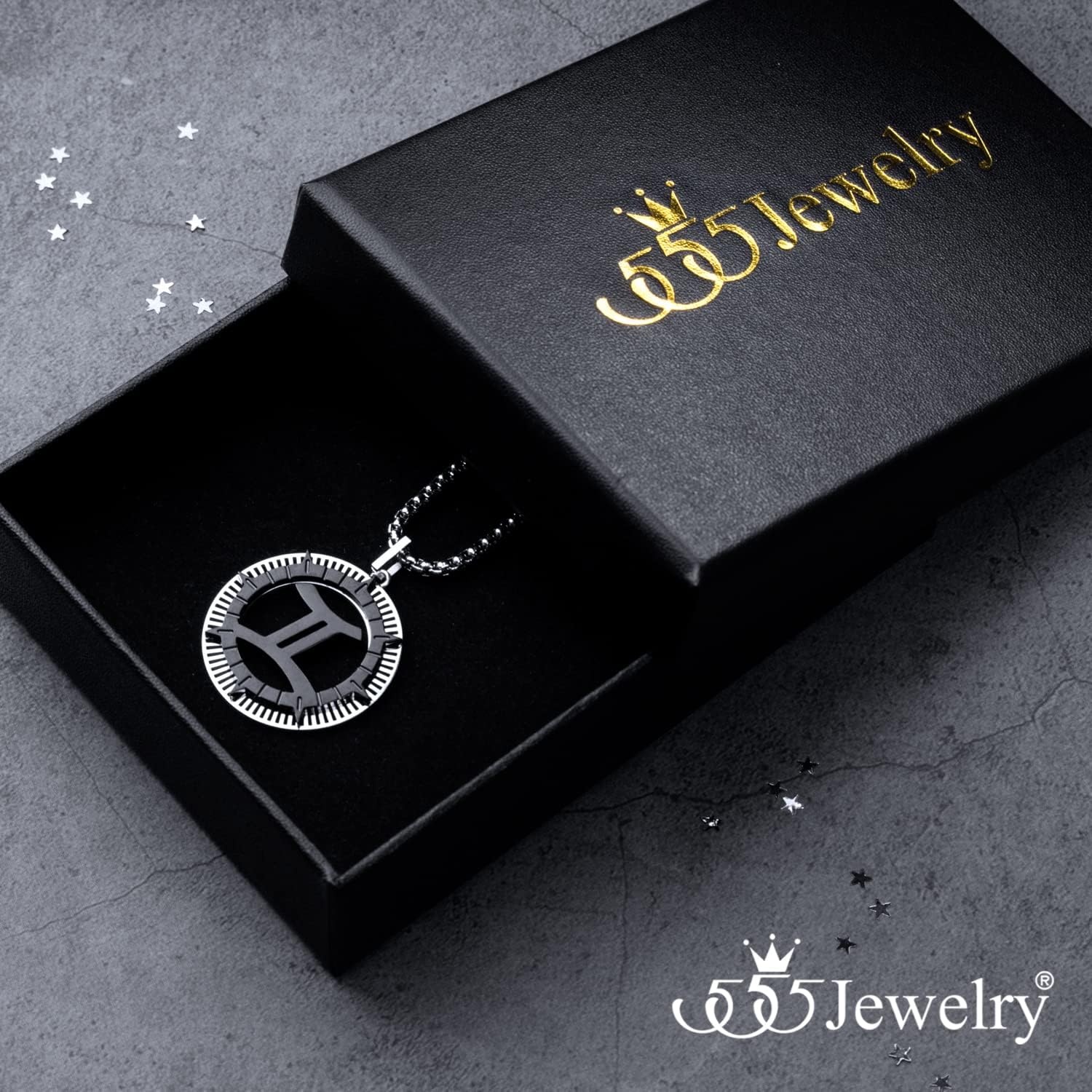 image:image555Jewelry Stainless Steel Horoscope Zodiac Sign Necklace Pendant for Men amp Women Gemini SilverBlack