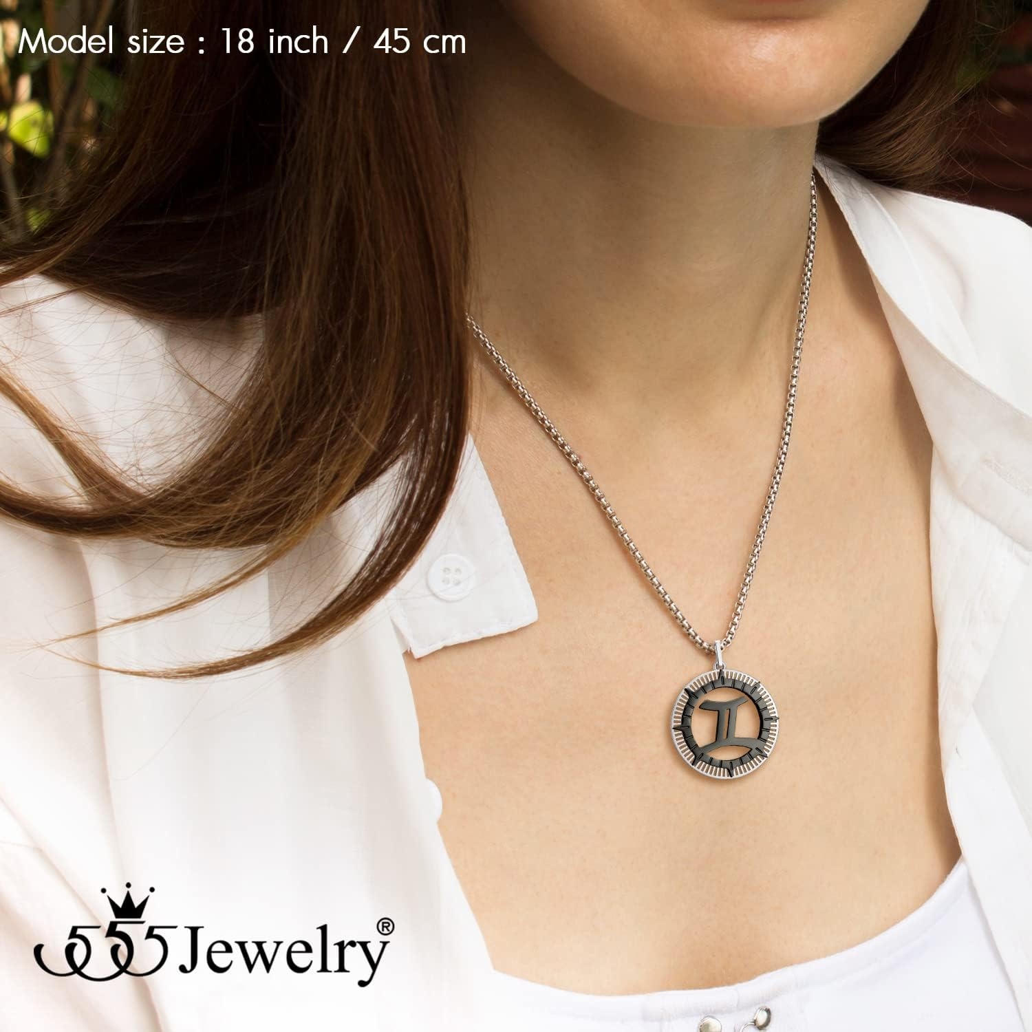 image:image555Jewelry Stainless Steel Horoscope Zodiac Sign Necklace Pendant for Men amp Women Gemini SilverBlack
