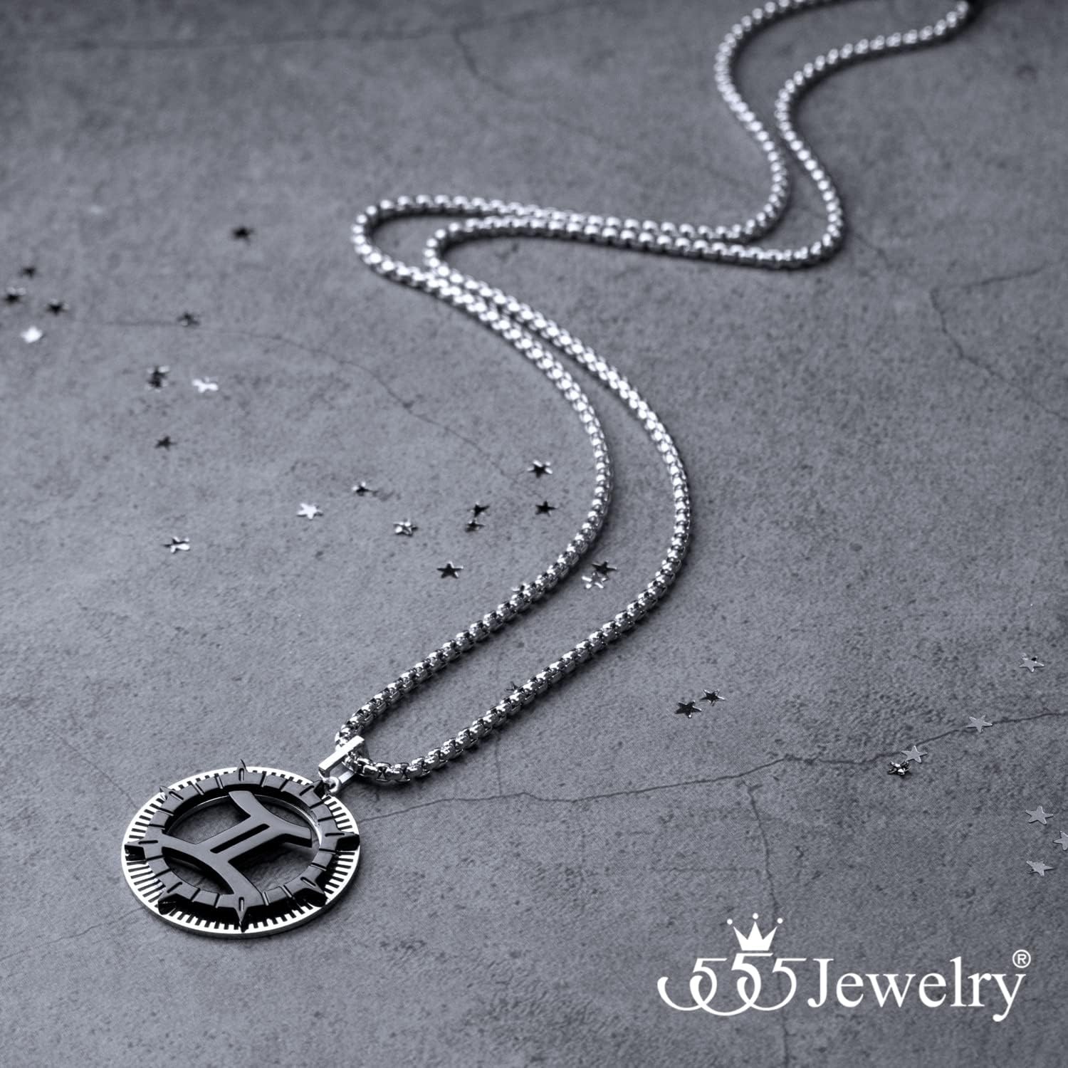 image:image555Jewelry Stainless Steel Horoscope Zodiac Sign Necklace Pendant for Men amp Women Gemini SilverBlack