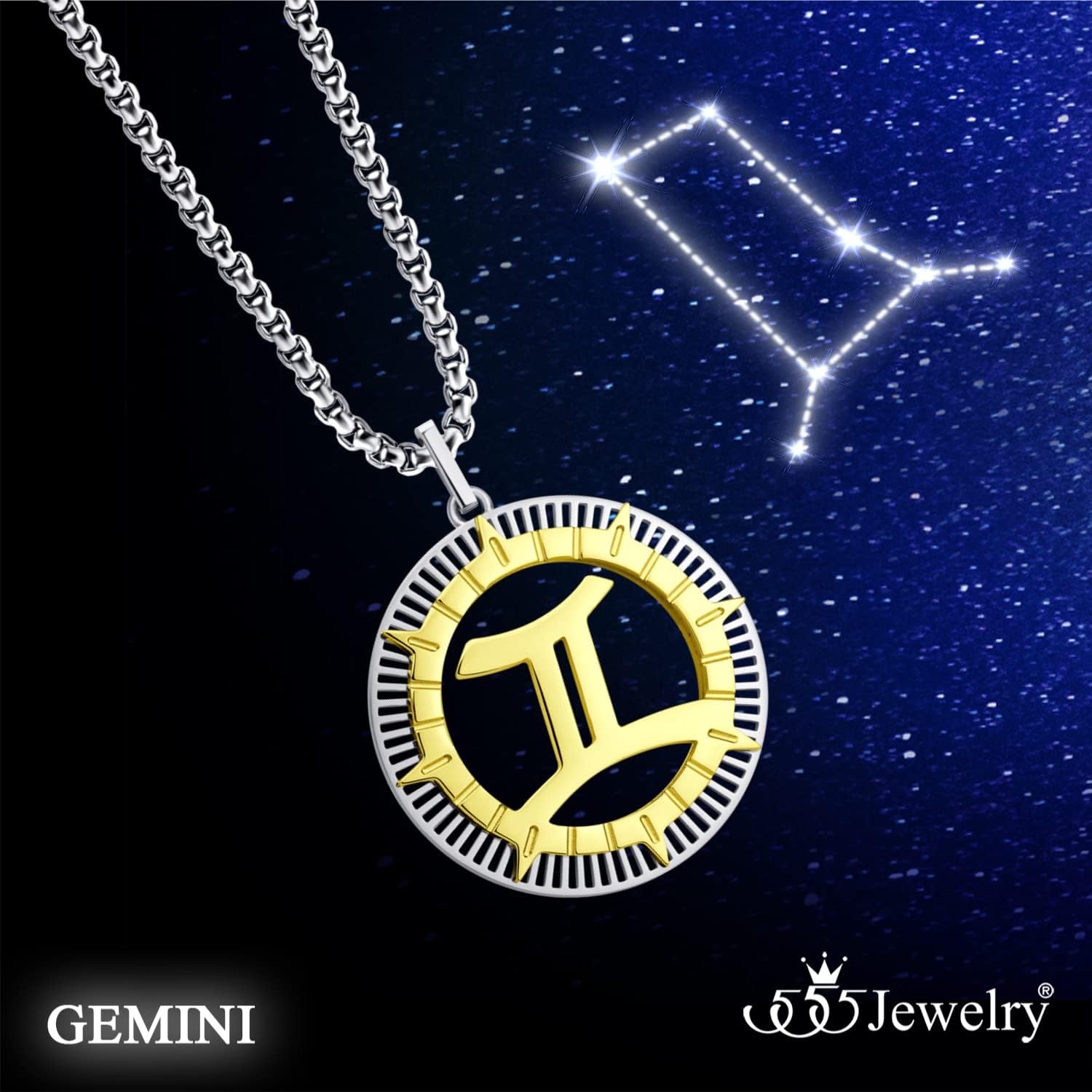 image:image555Jewelry Stainless Steel Horoscope Zodiac Sign Necklace Pendant for Men amp Women Gemini SilverGold