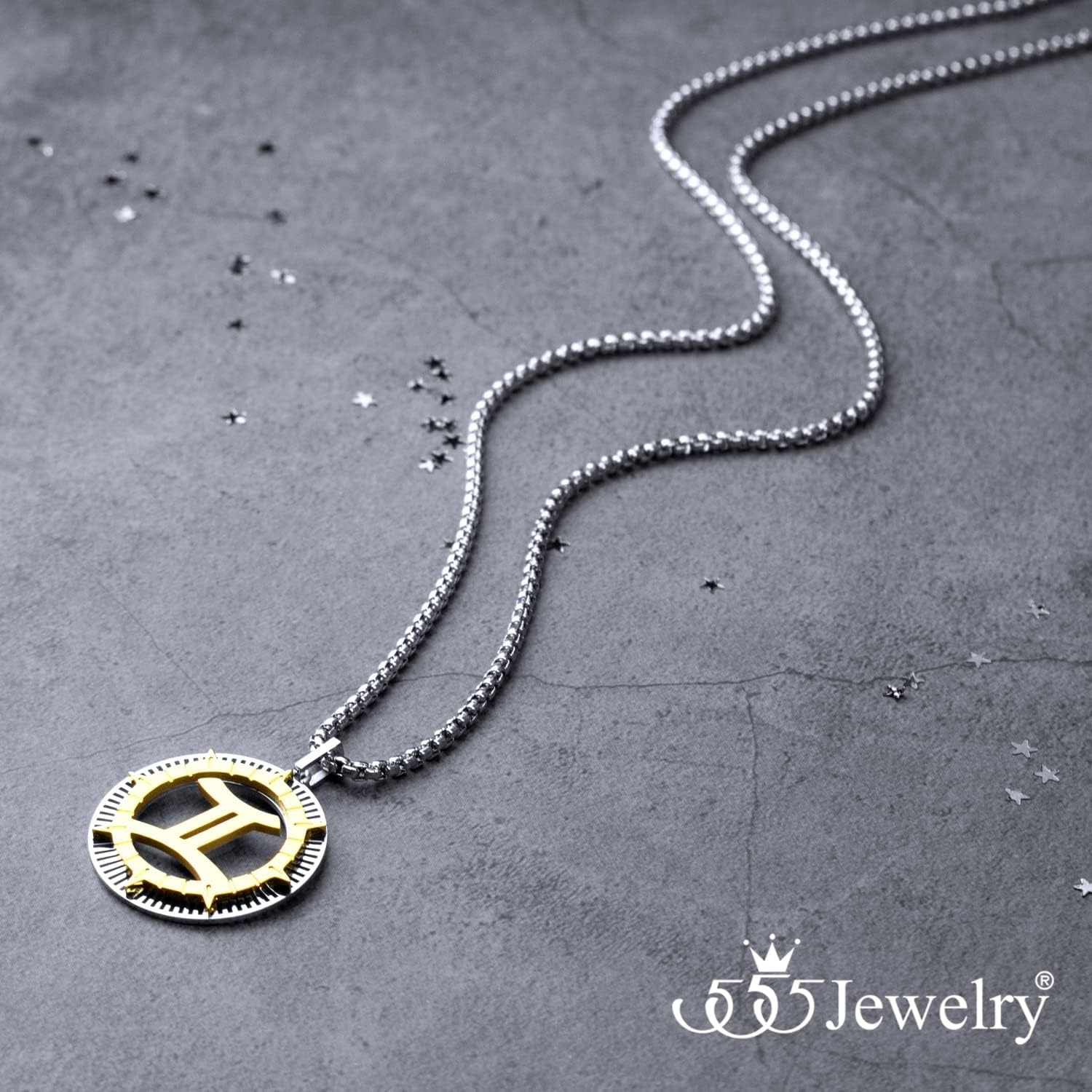 image:image555Jewelry Stainless Steel Horoscope Zodiac Sign Necklace Pendant for Men amp Women Gemini SilverGold