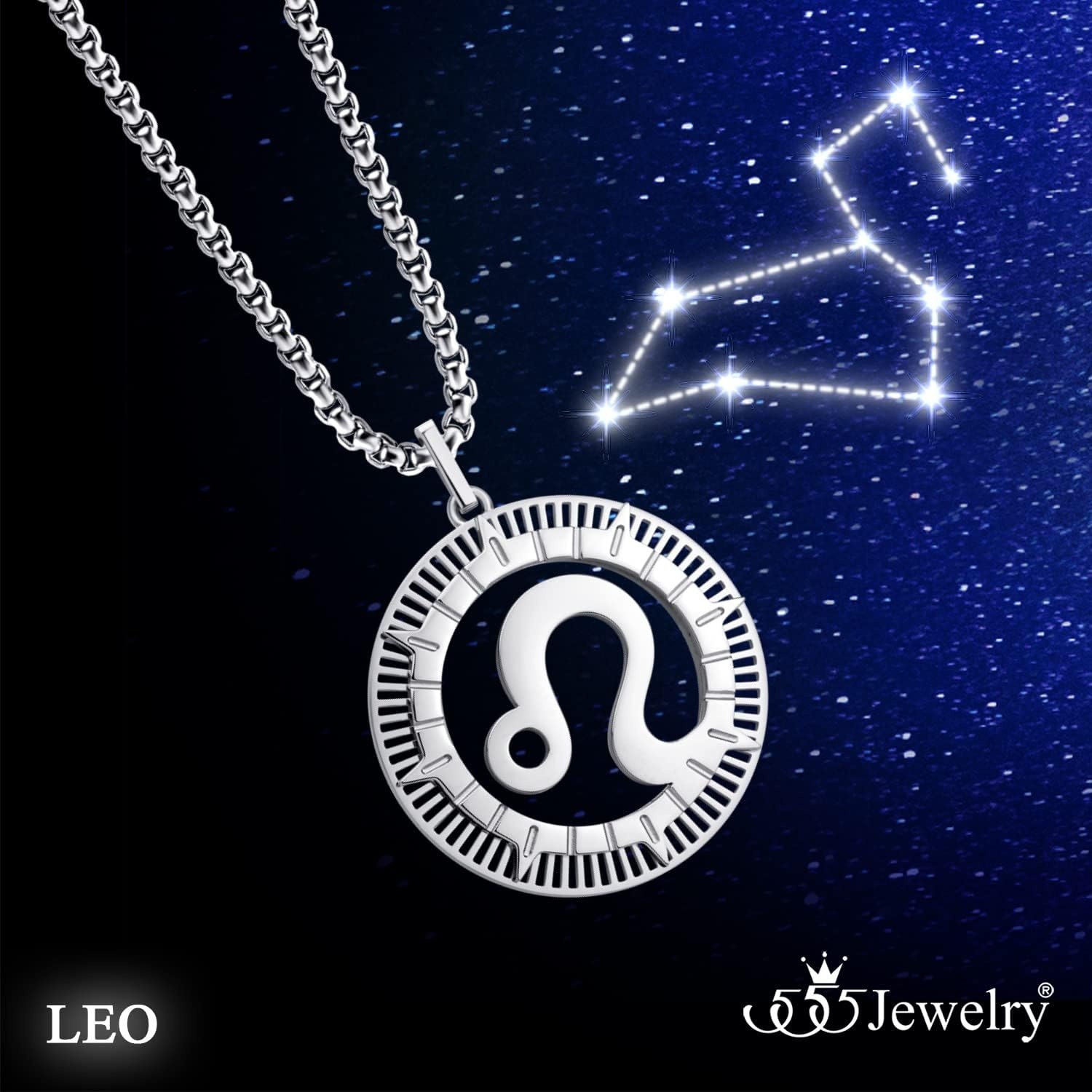 image:image555Jewelry Stainless Steel Horoscope Zodiac Sign Necklace Pendant for Men amp Women Leo Silver
