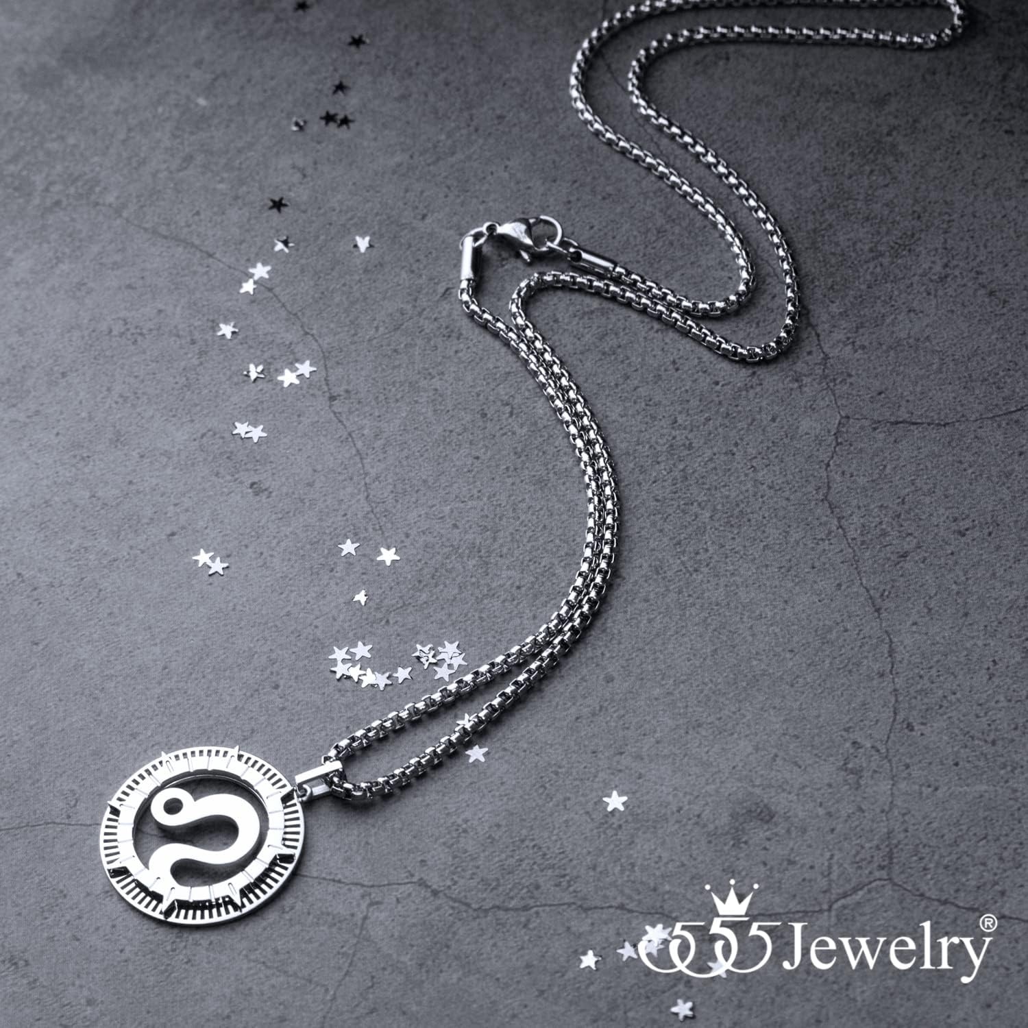 image:image555Jewelry Stainless Steel Horoscope Zodiac Sign Necklace Pendant for Men amp Women Leo Silver