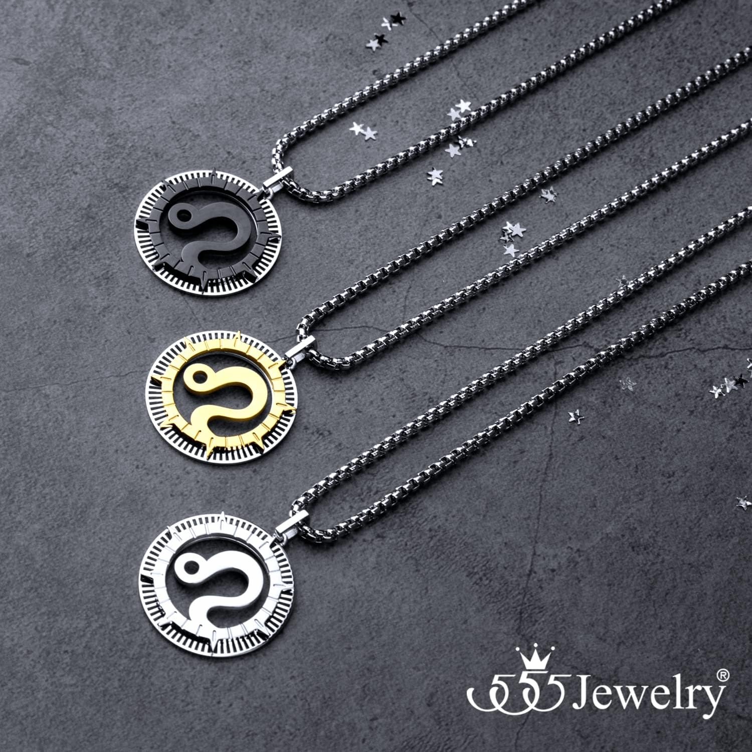 image:image555Jewelry Stainless Steel Horoscope Zodiac Sign Necklace Pendant for Men amp Women Leo SilverBlack