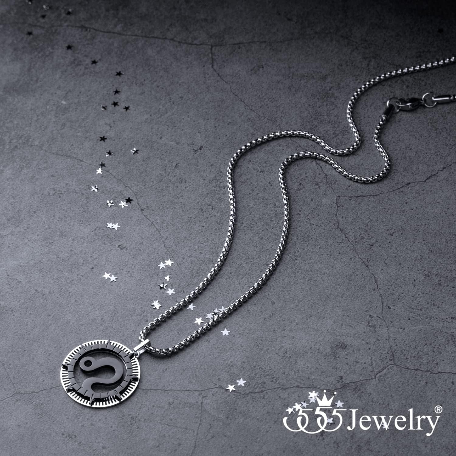 image:image555Jewelry Stainless Steel Horoscope Zodiac Sign Necklace Pendant for Men amp Women Leo SilverBlack