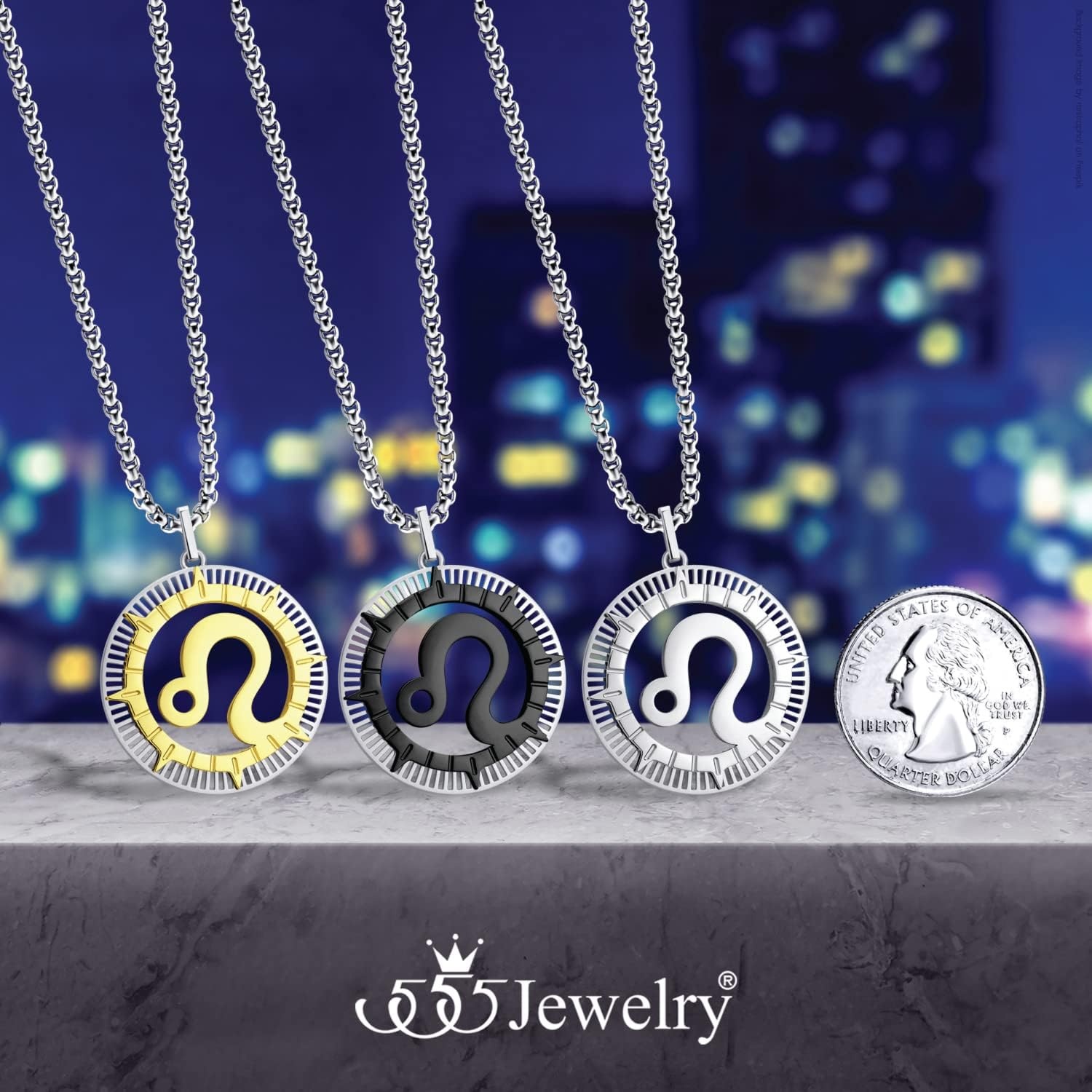 image:image555Jewelry Stainless Steel Horoscope Zodiac Sign Necklace Pendant for Men amp Women Leo SilverBlack