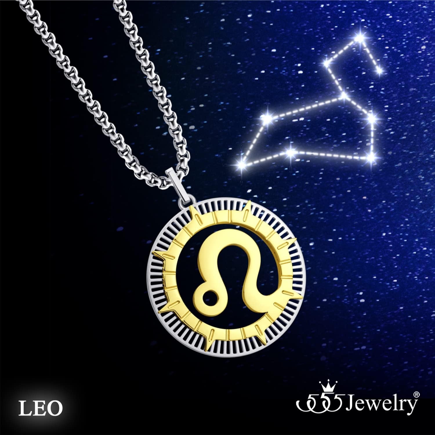 image:image555Jewelry Stainless Steel Horoscope Zodiac Sign Necklace Pendant for Men amp Women Leo SilverGold