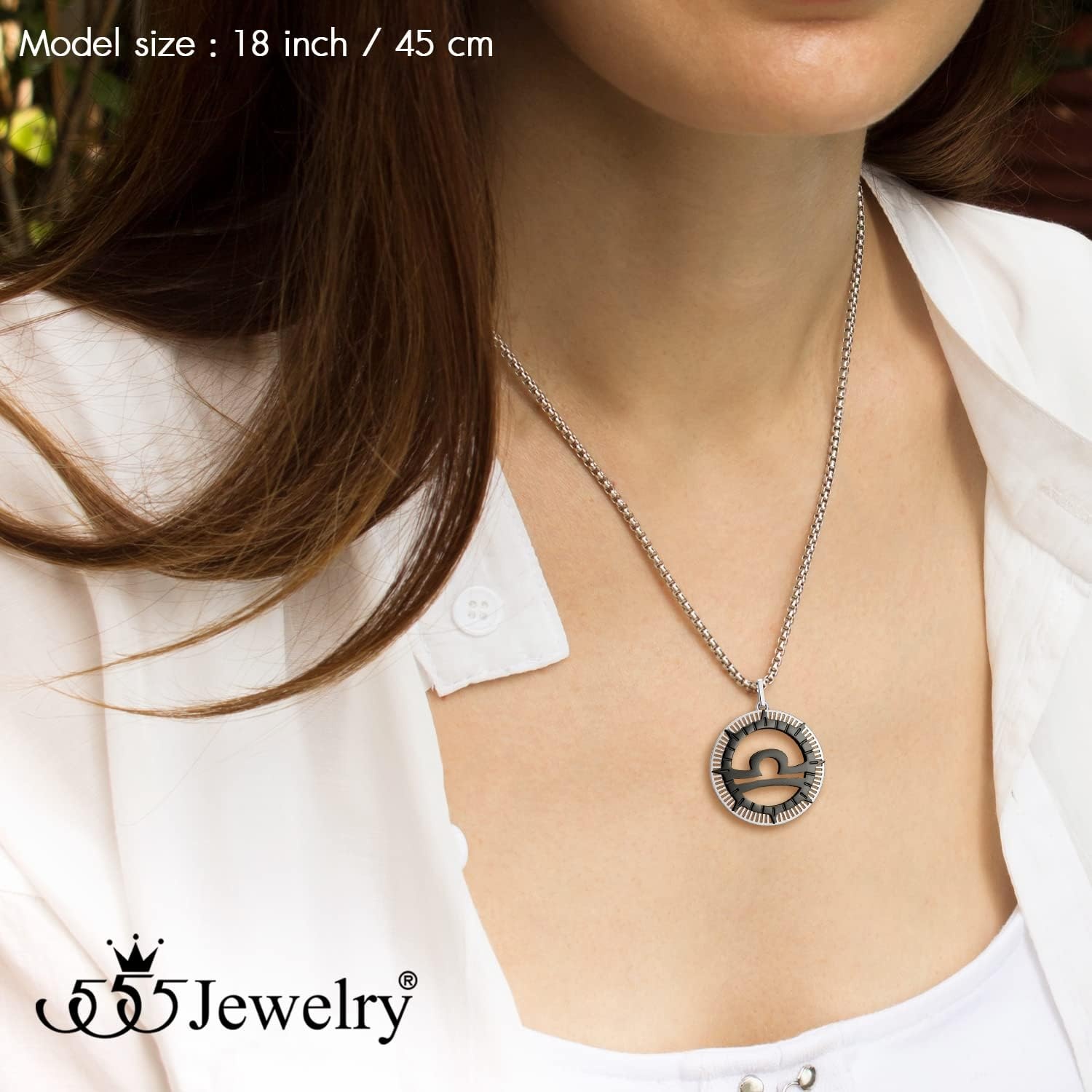 image:image555Jewelry Stainless Steel Horoscope Zodiac Sign Necklace Pendant for Men amp Women Libra SilverBlack
