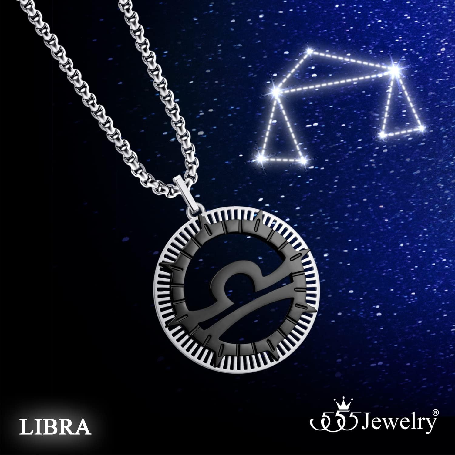 image:image555Jewelry Stainless Steel Horoscope Zodiac Sign Necklace Pendant for Men amp Women Libra SilverBlack