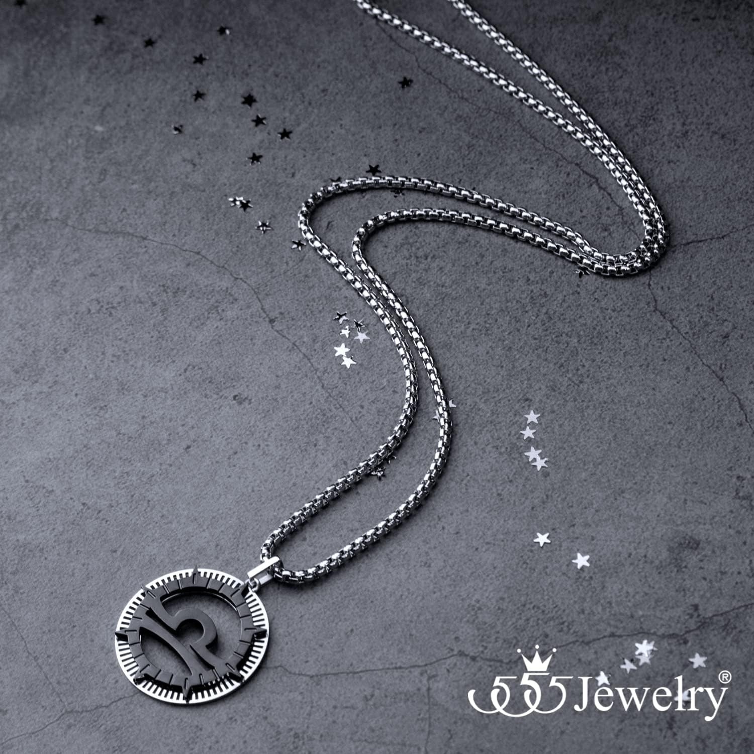 image:image555Jewelry Stainless Steel Horoscope Zodiac Sign Necklace Pendant for Men amp Women Libra SilverBlack