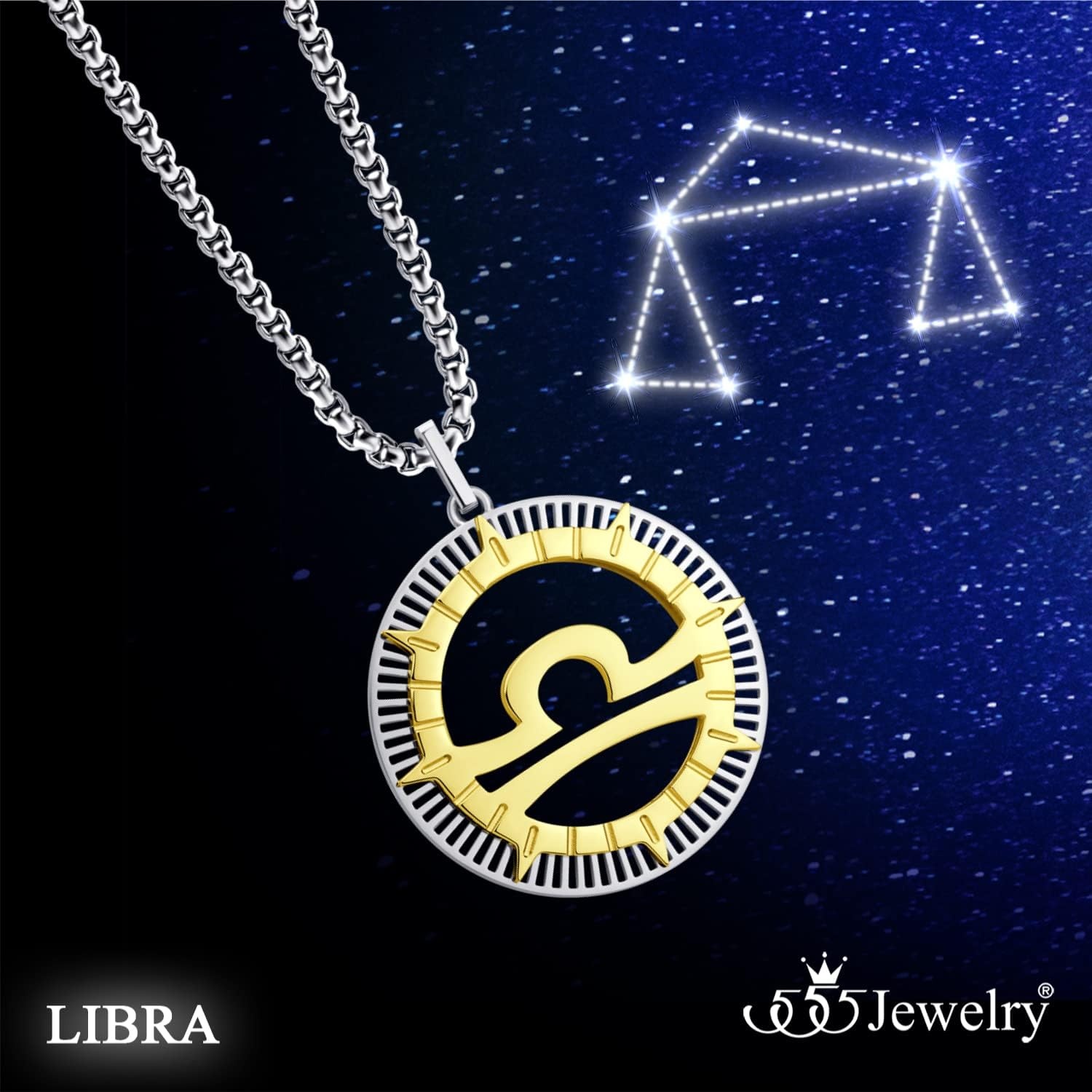 image:image555Jewelry Stainless Steel Horoscope Zodiac Sign Necklace Pendant for Men amp Women Libra SilverGold