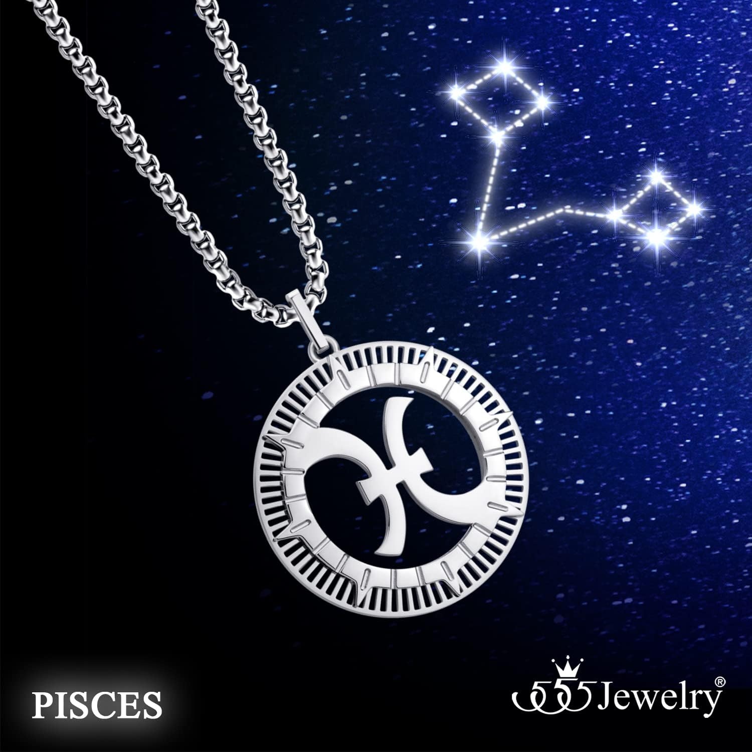 image:image555Jewelry Stainless Steel Horoscope Zodiac Sign Necklace Pendant for Men amp Women Pisces Silver