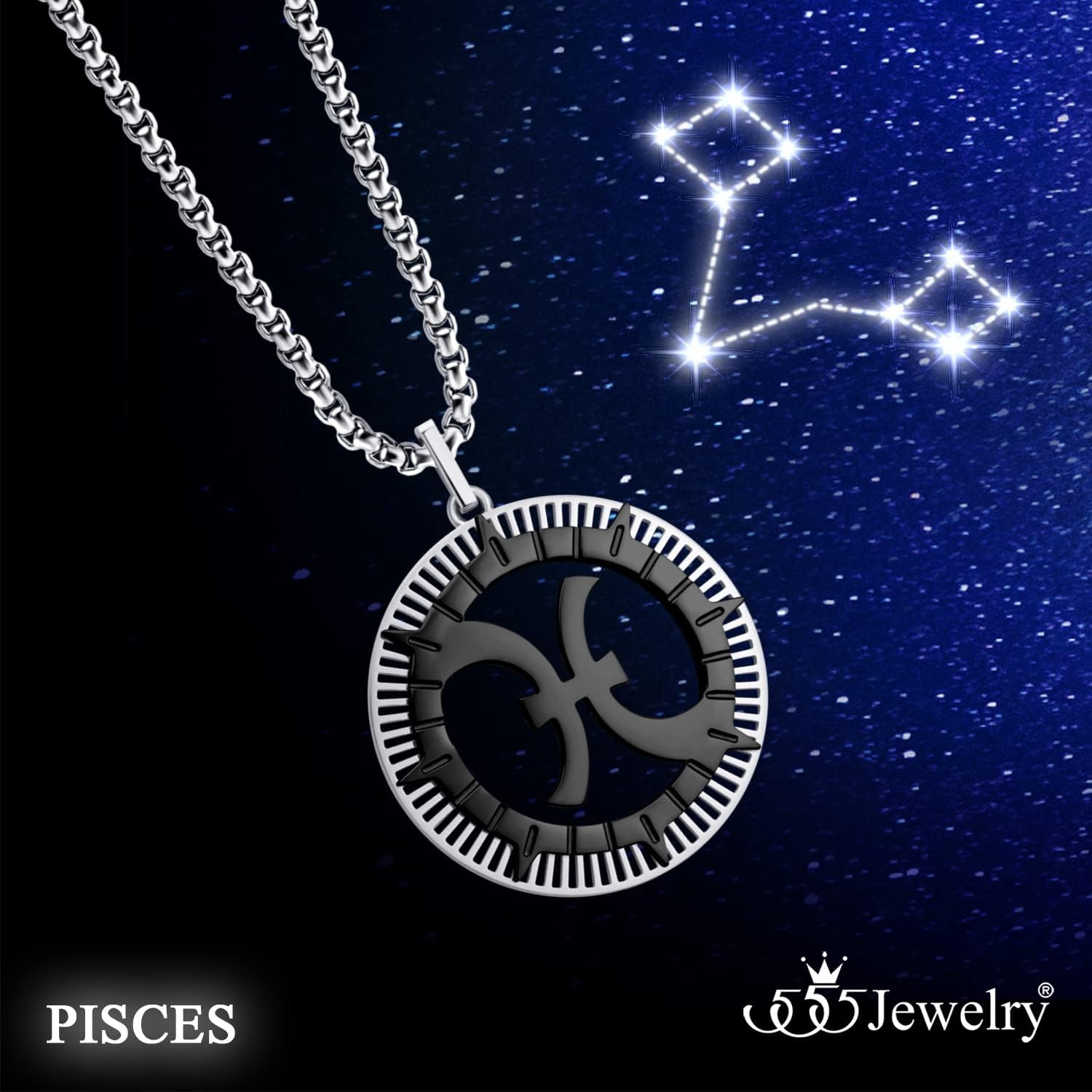 image:image555Jewelry Stainless Steel Horoscope Zodiac Sign Necklace Pendant for Men amp Women Pisces SilverBlack