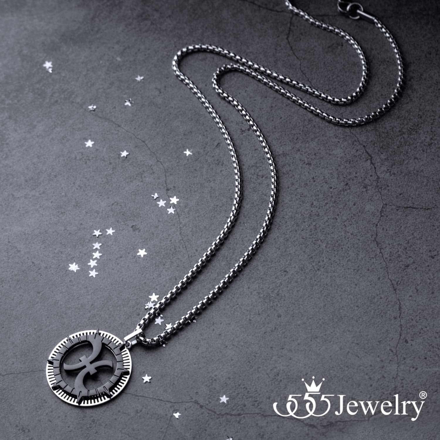 image:image555Jewelry Stainless Steel Horoscope Zodiac Sign Necklace Pendant for Men amp Women Pisces SilverBlack