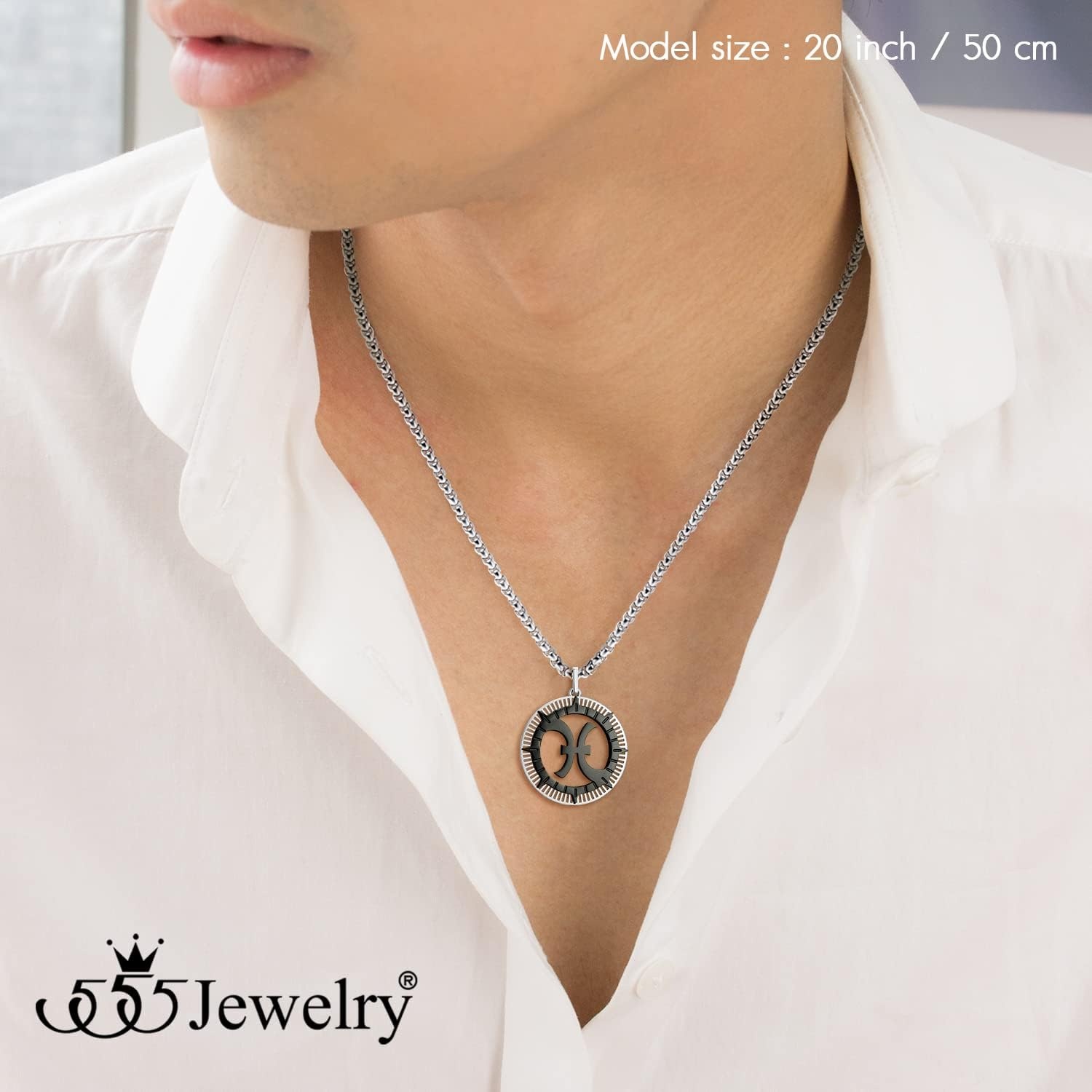 image:image555Jewelry Stainless Steel Horoscope Zodiac Sign Necklace Pendant for Men amp Women Pisces SilverBlack