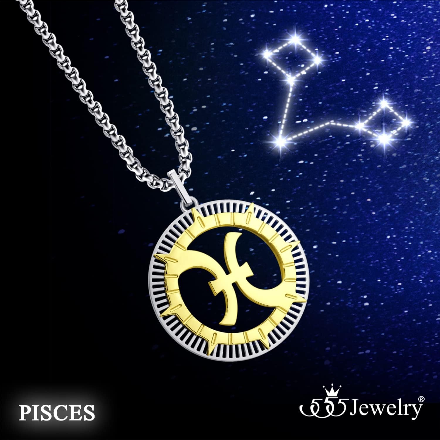 image:image555Jewelry Stainless Steel Horoscope Zodiac Sign Necklace Pendant for Men amp Women Pisces SilverGold