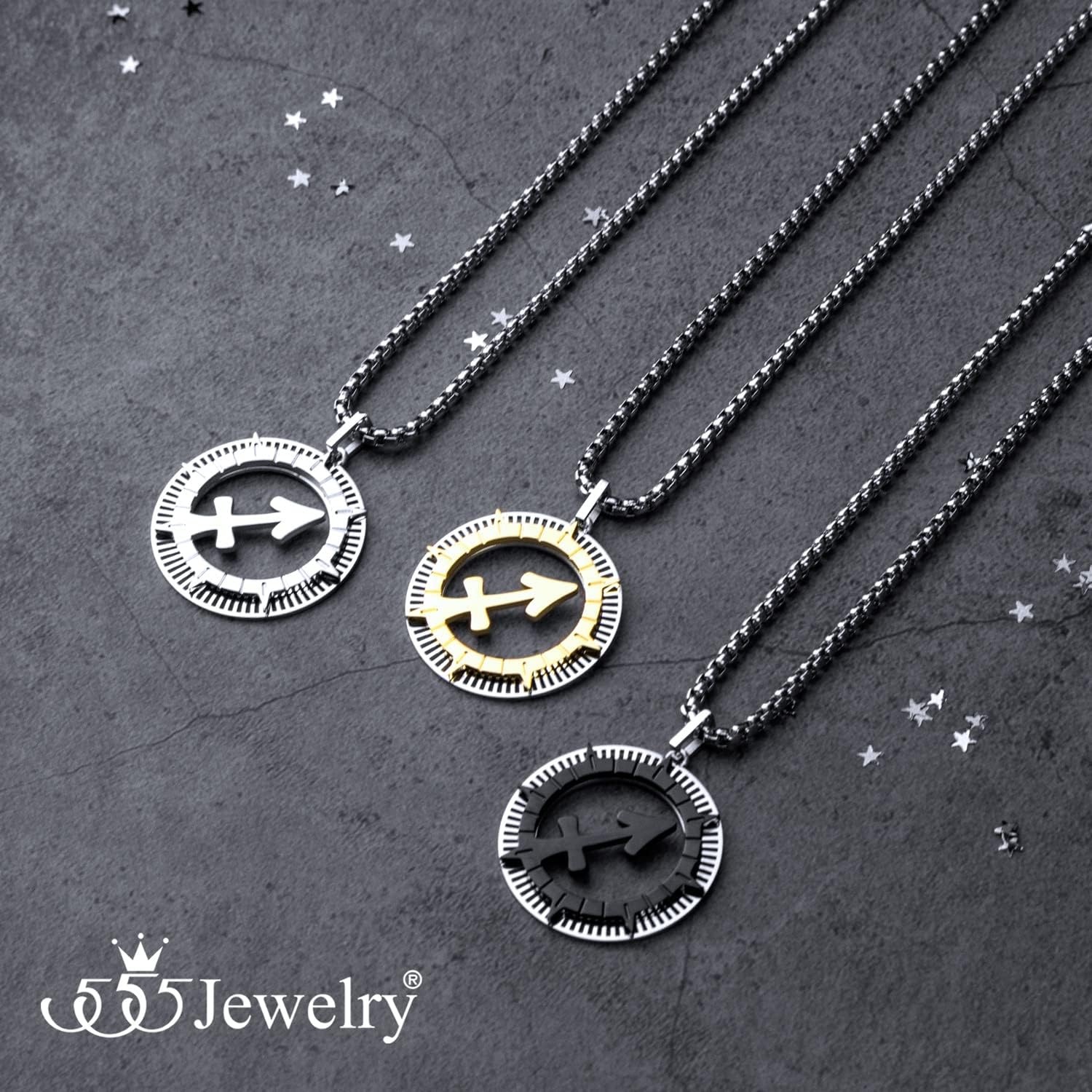 image:image555Jewelry Stainless Steel Horoscope Zodiac Sign Necklace Pendant for Men amp Women Sagittarius Silver