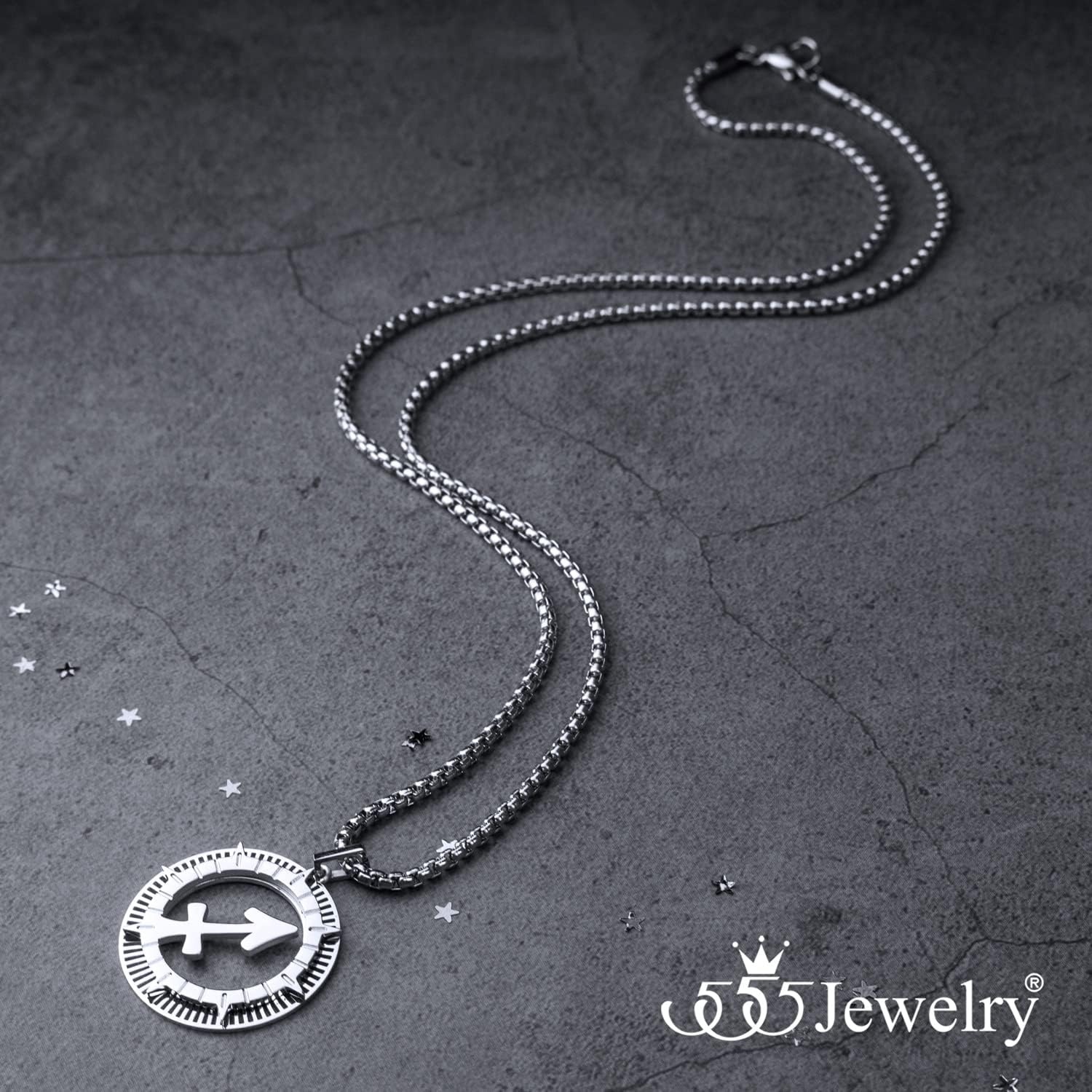 image:image555Jewelry Stainless Steel Horoscope Zodiac Sign Necklace Pendant for Men amp Women Sagittarius Silver