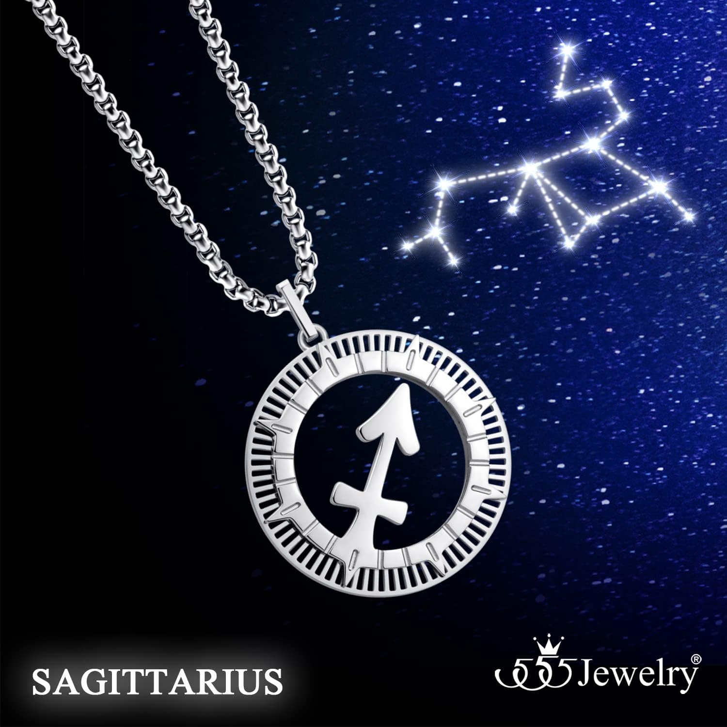 image:image555Jewelry Stainless Steel Horoscope Zodiac Sign Necklace Pendant for Men amp Women Sagittarius Silver